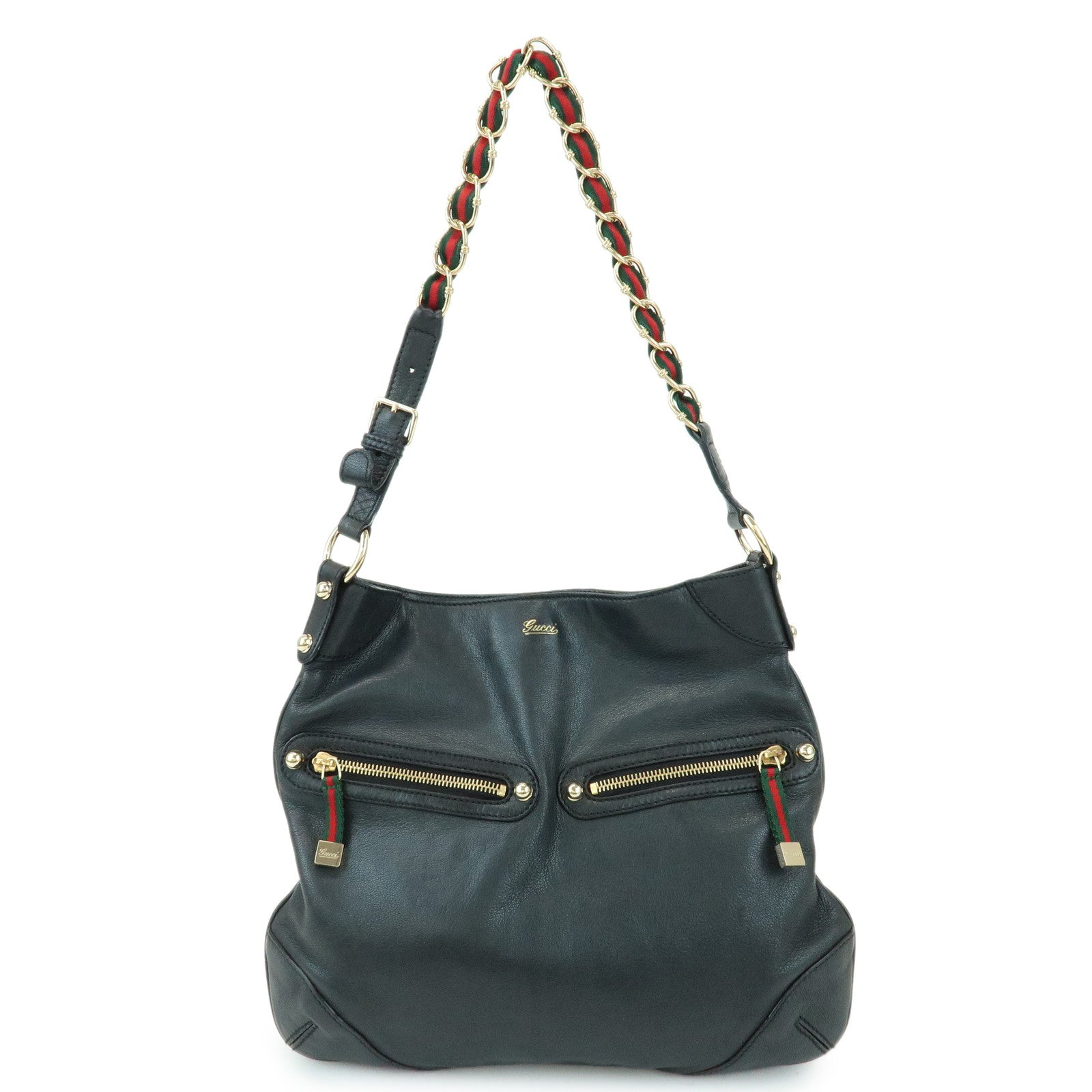 GUCCI Sherry Leather Shoulder Bag Hand Bag Black 154392