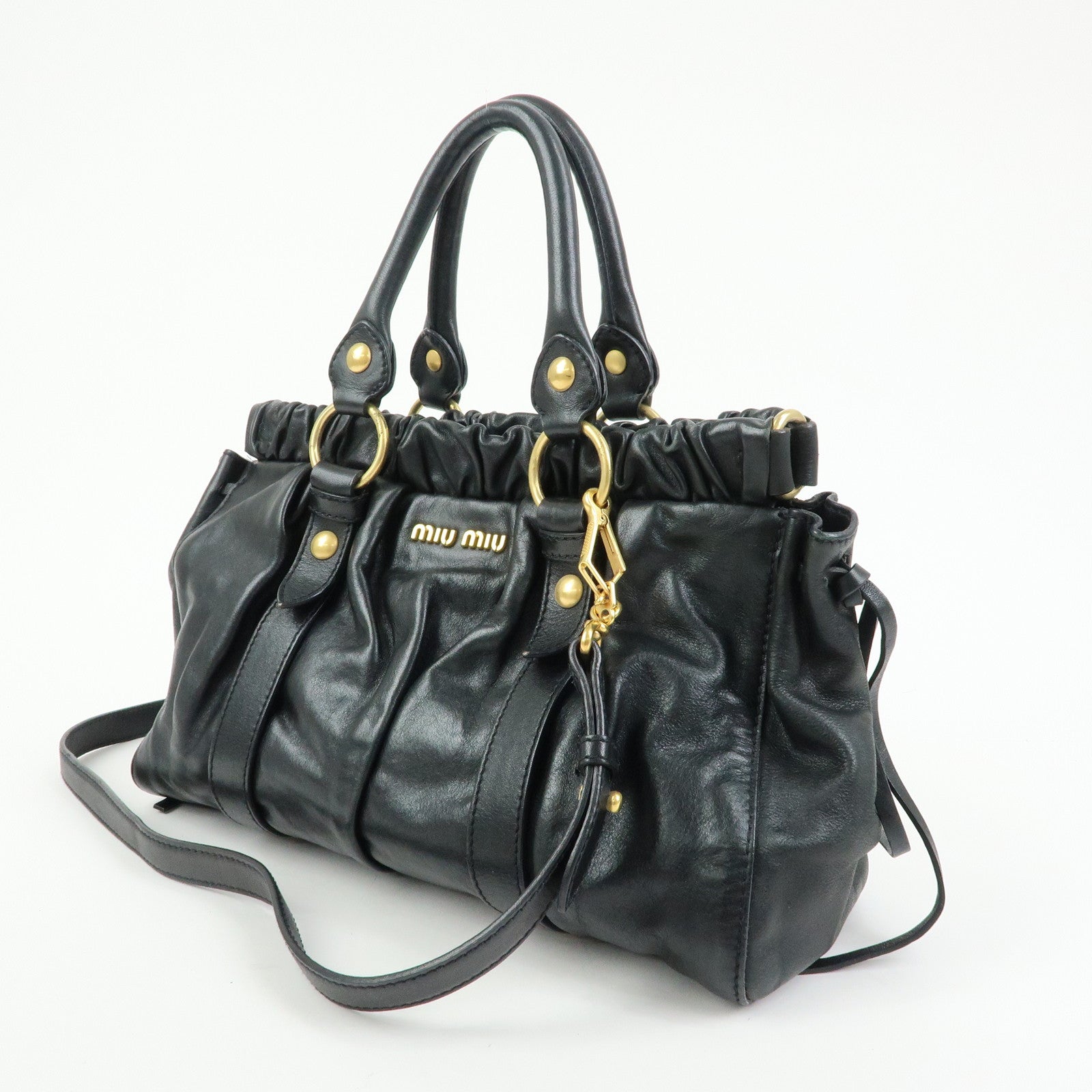 MIU MIU Vitello Lux Leather 2Way Bag Hand Bag Shoulder Bag Black