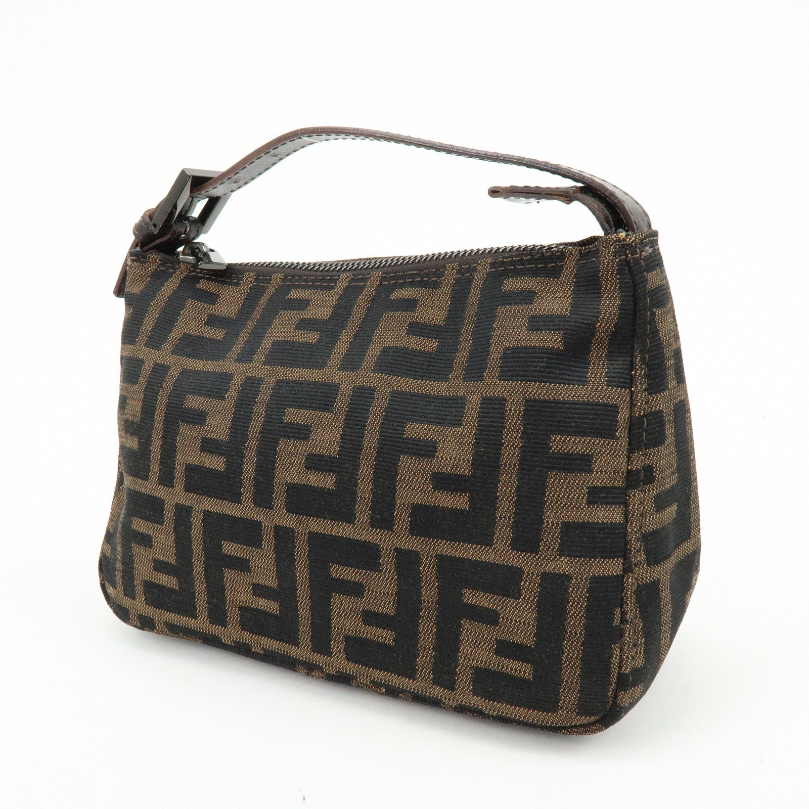 FENDI Zucca Canvas Leather Mini Pochette Pouch Hand Bag Brown 8N0001