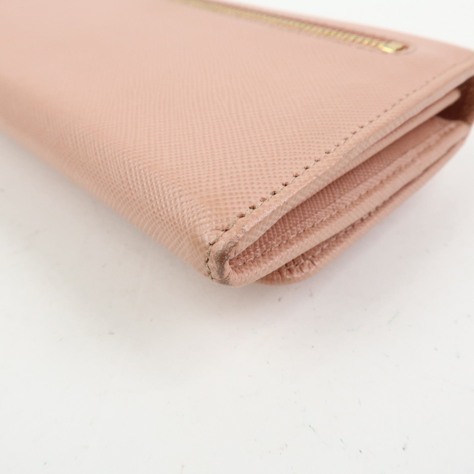 PRADA Logo Ribbon Saffiano Leather Long Wallet Pink 1M1132