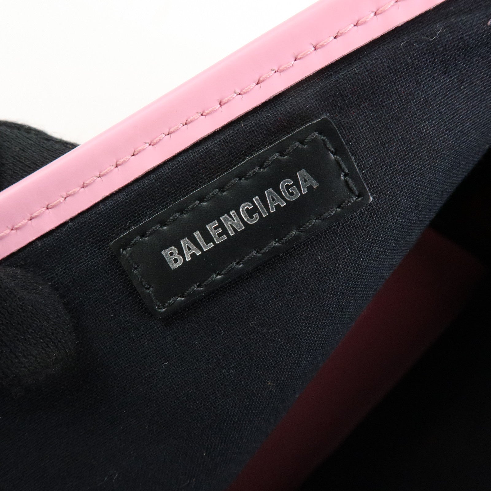 BALENCIAGA Navy Cabas Canvas Leather Small Tote Hand Bag Pink 339933