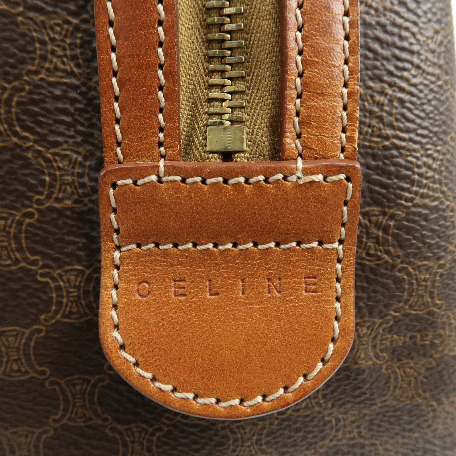 CELINE Macadam Logo PVC Leather 2Way Boston Bag Hand Bag Brown