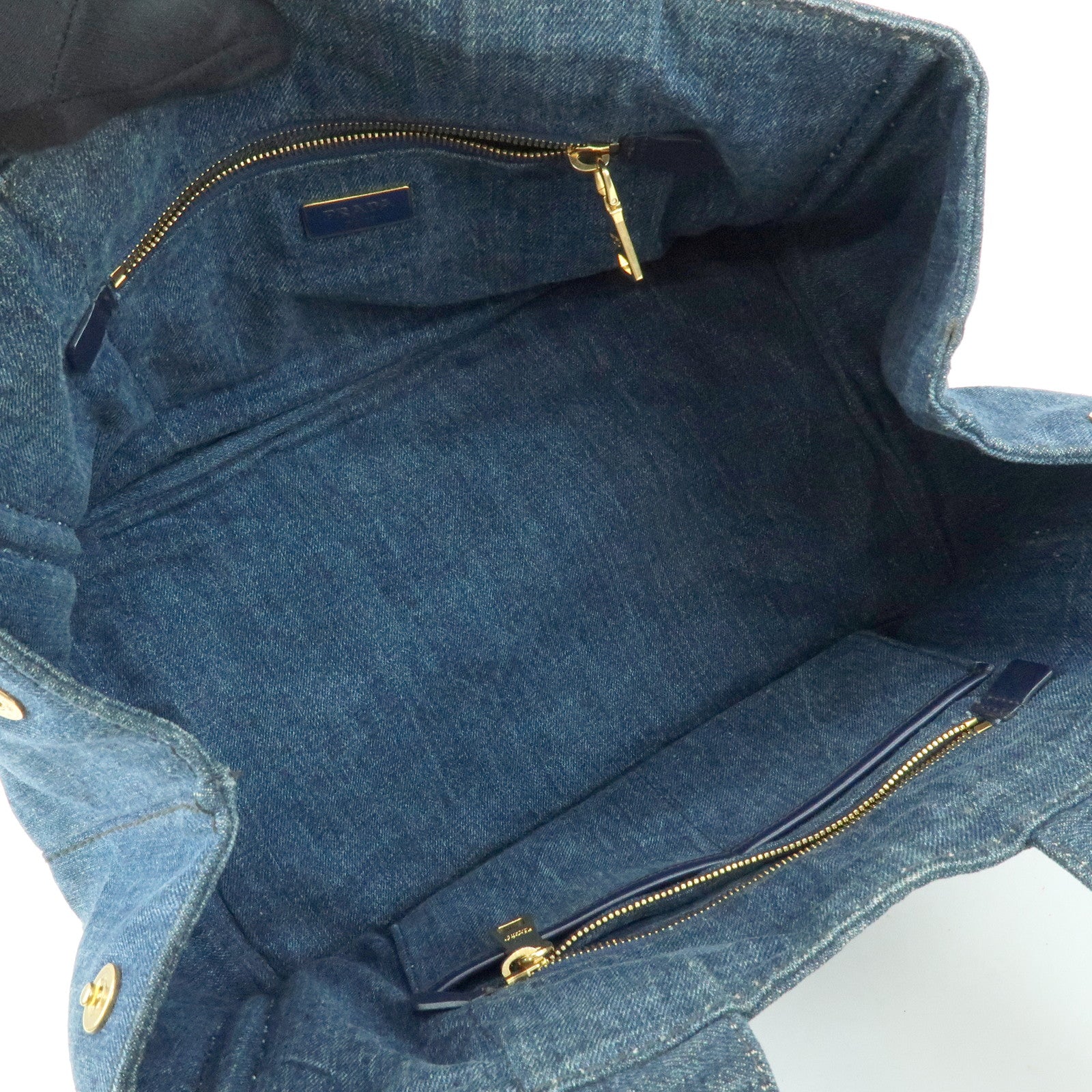 PRADA Triangle Logo Canapa Denim Tote Bag Hand Bag Blue
