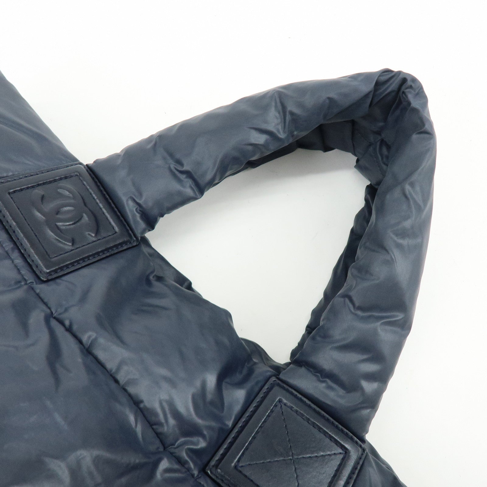 CHANEL COCO Cocoon Nylon Leather Tote MM Hand Bag Navy A48611