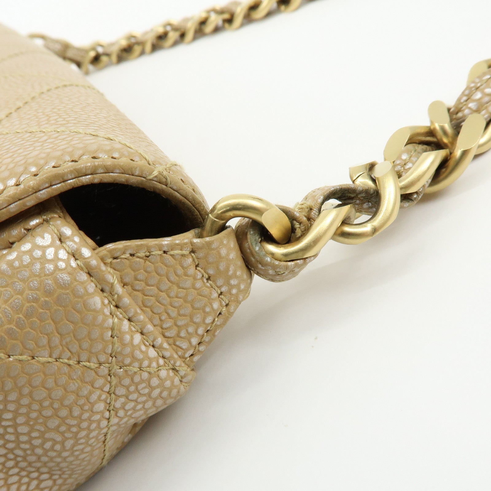 CHANEL COCO Mark Matelasse Caviarskin Flap Chain Shoulder Bag Beige