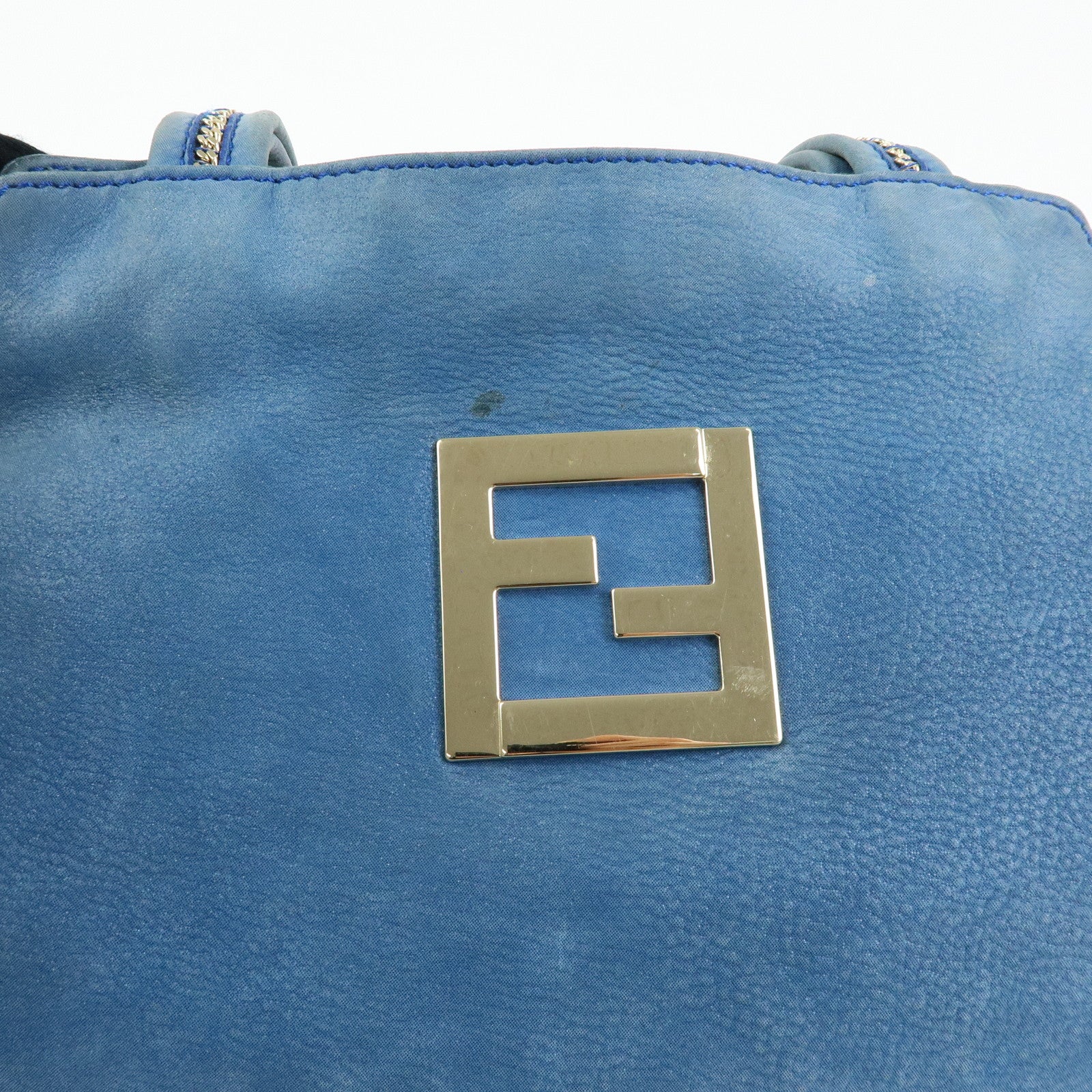 FENDI Lampo Leather Tote Bag Shoulder Bag Blue 8BR636
