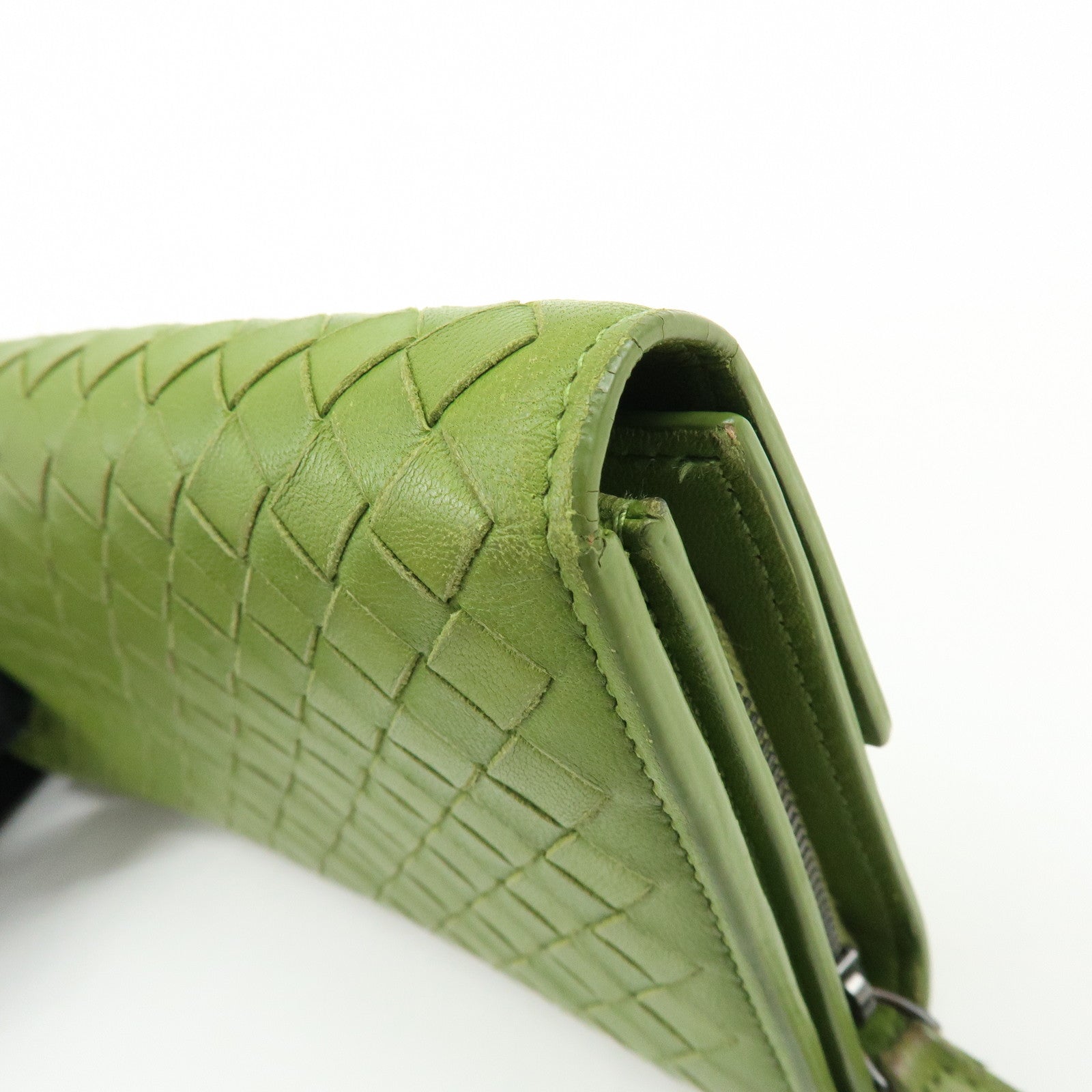 BOTTEGA VENETA Intrecciato Leather Flap Long Wallet Green