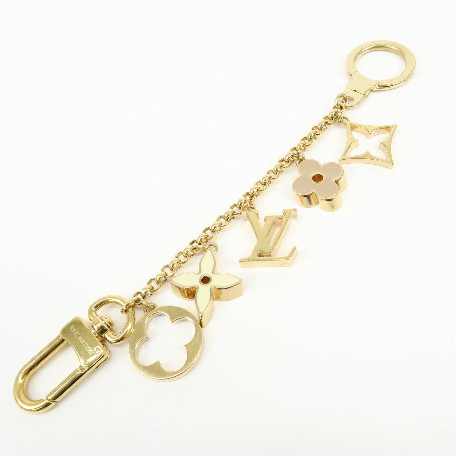 Louis Vuitton Fleur de Monogram Metal Bag Charm Key Chain Gold M65111
