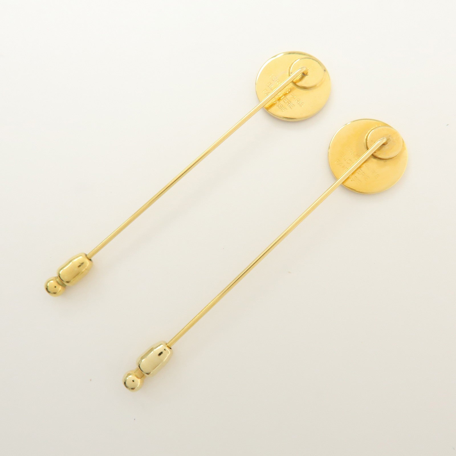 HERMES Set of 2 Sellier Metal Pin Brooch Gold