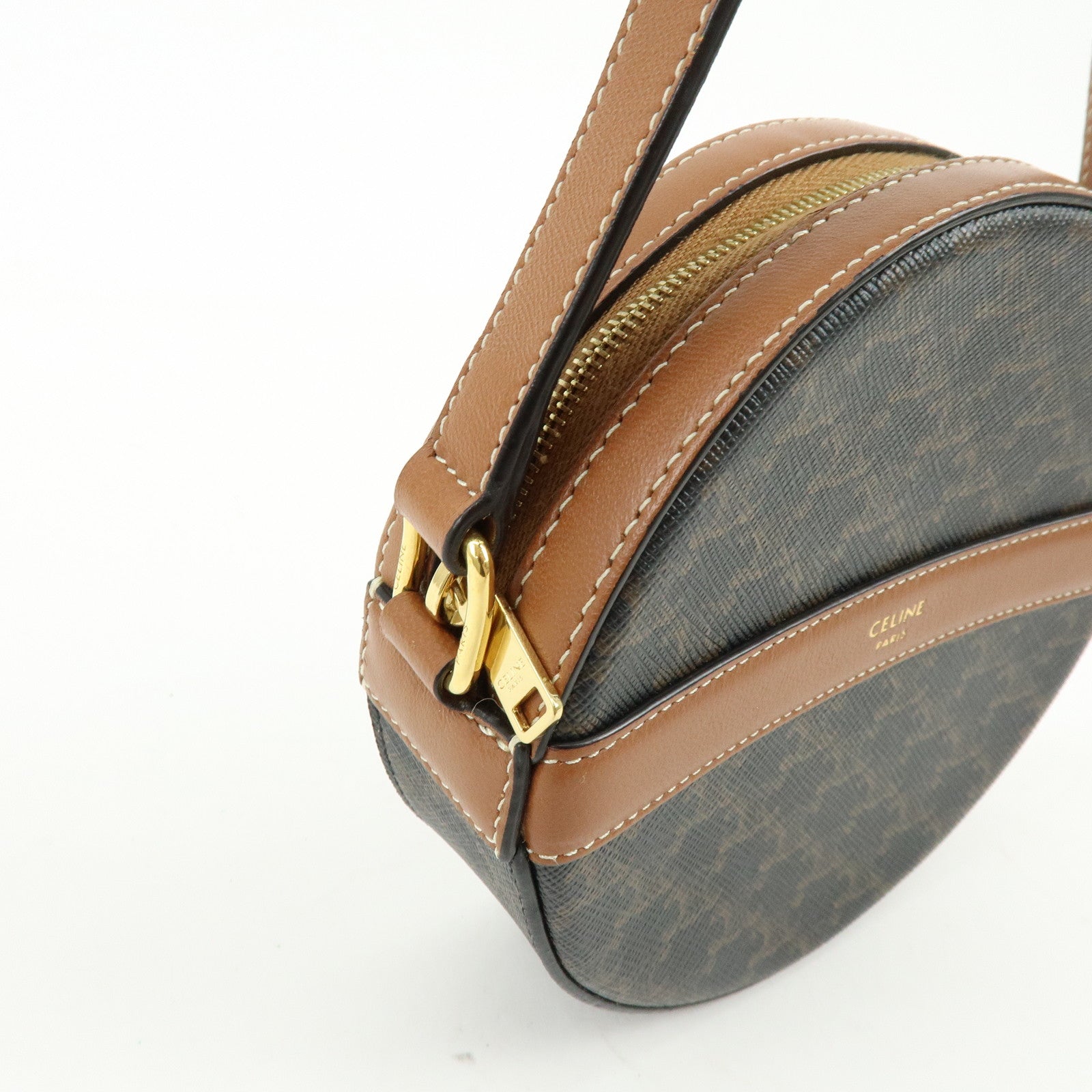CELINE Triomphe PVC Leather Round Shoulder Bag Round Purse Brown