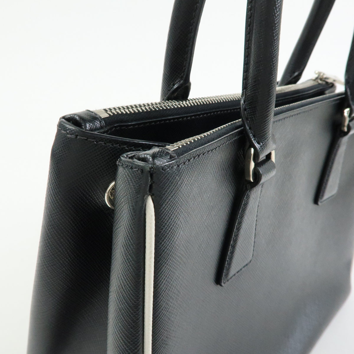PRADA Galleria Triangle Logo Saffiano Leather 2way Bag Black 1BA801