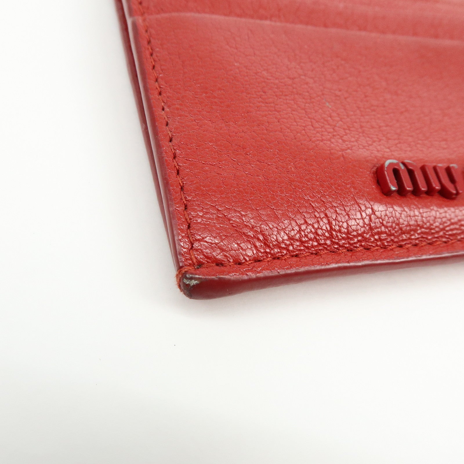 MIU MIU Madras Leather Slim Card Holder Fragment Coin Case Red 5MC446