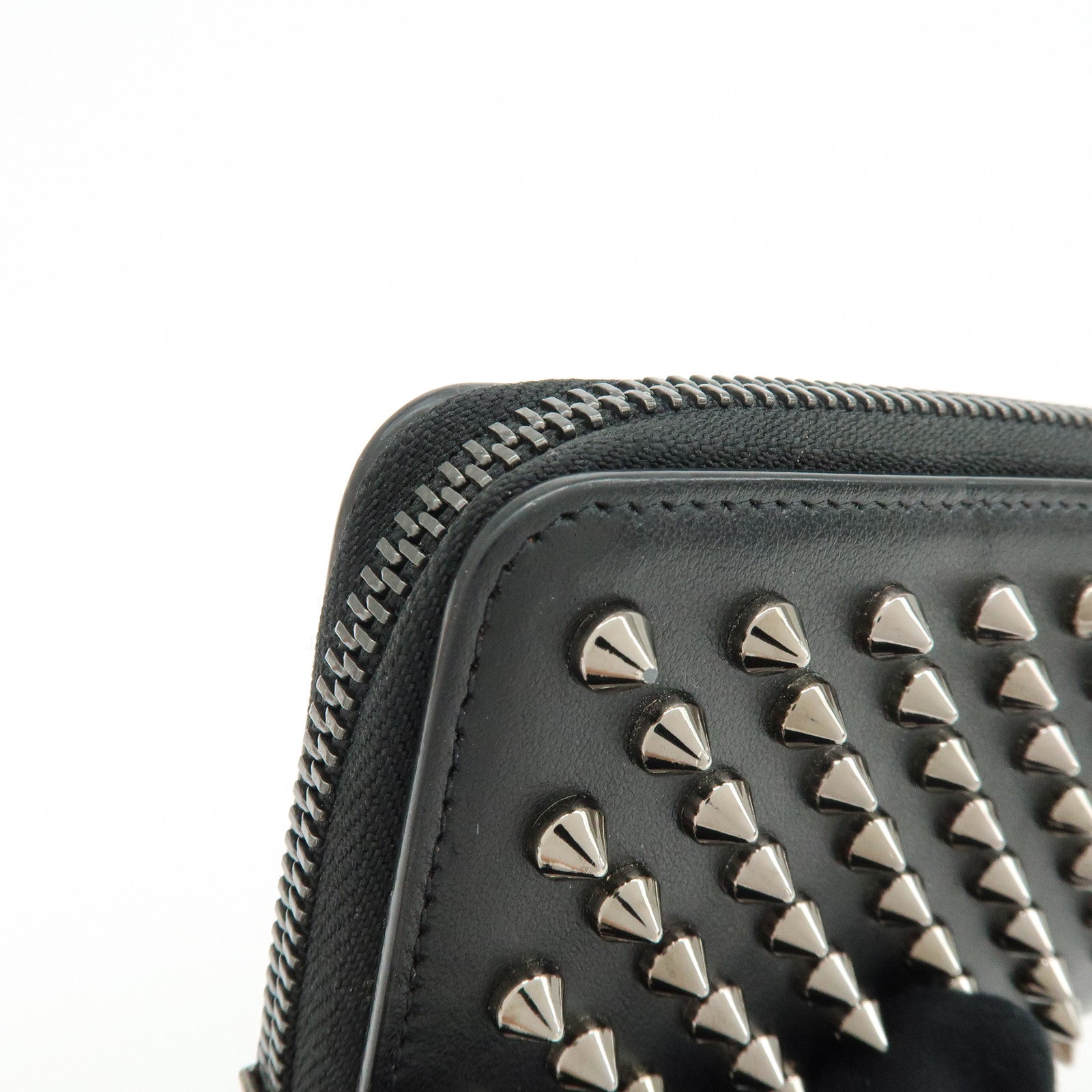 Christian Louboutin Leather Studs Compact Wallet Coin Case Black