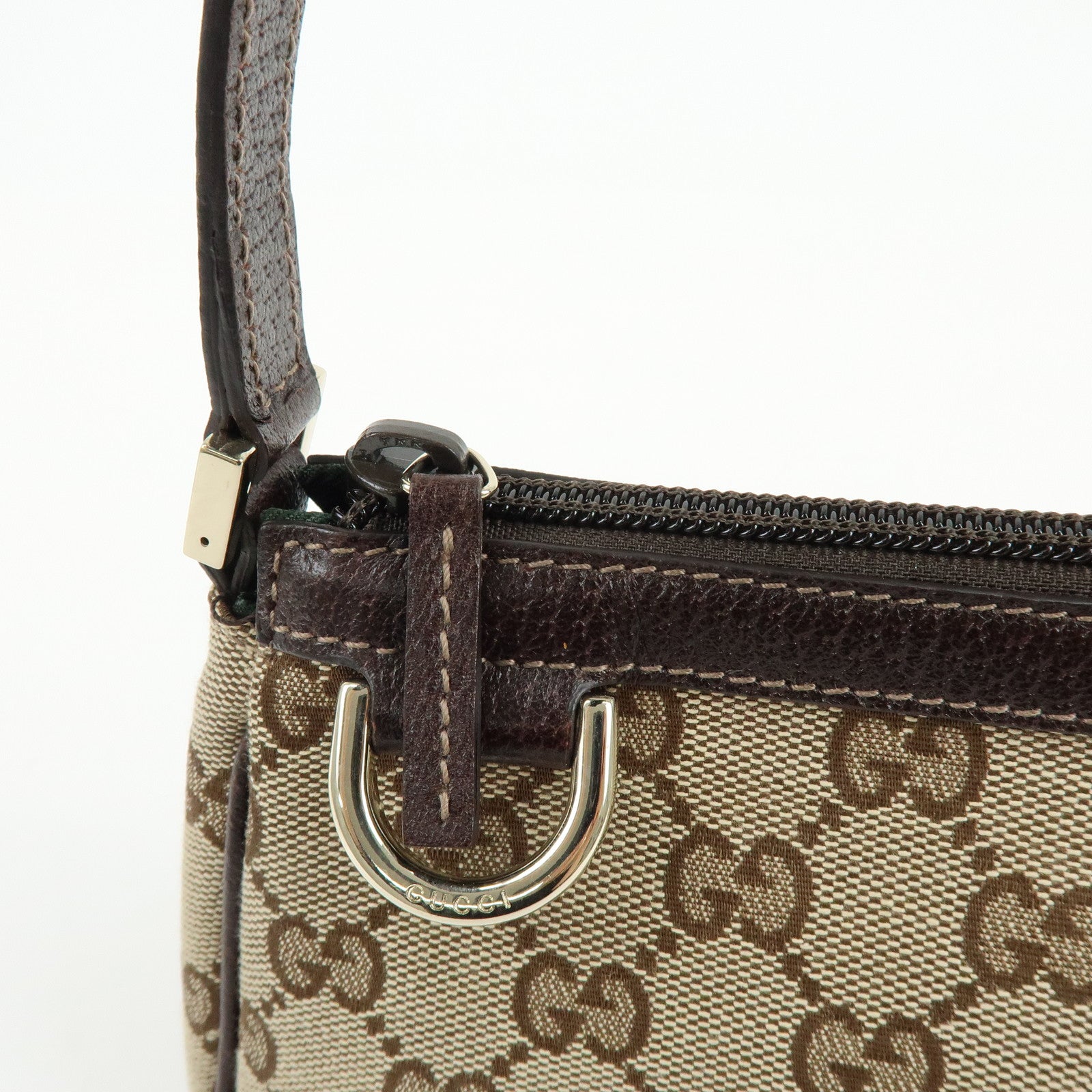 GUCCI Abbey GG Canvas Leather Accessory Pouch Hand Bag Brown 145750