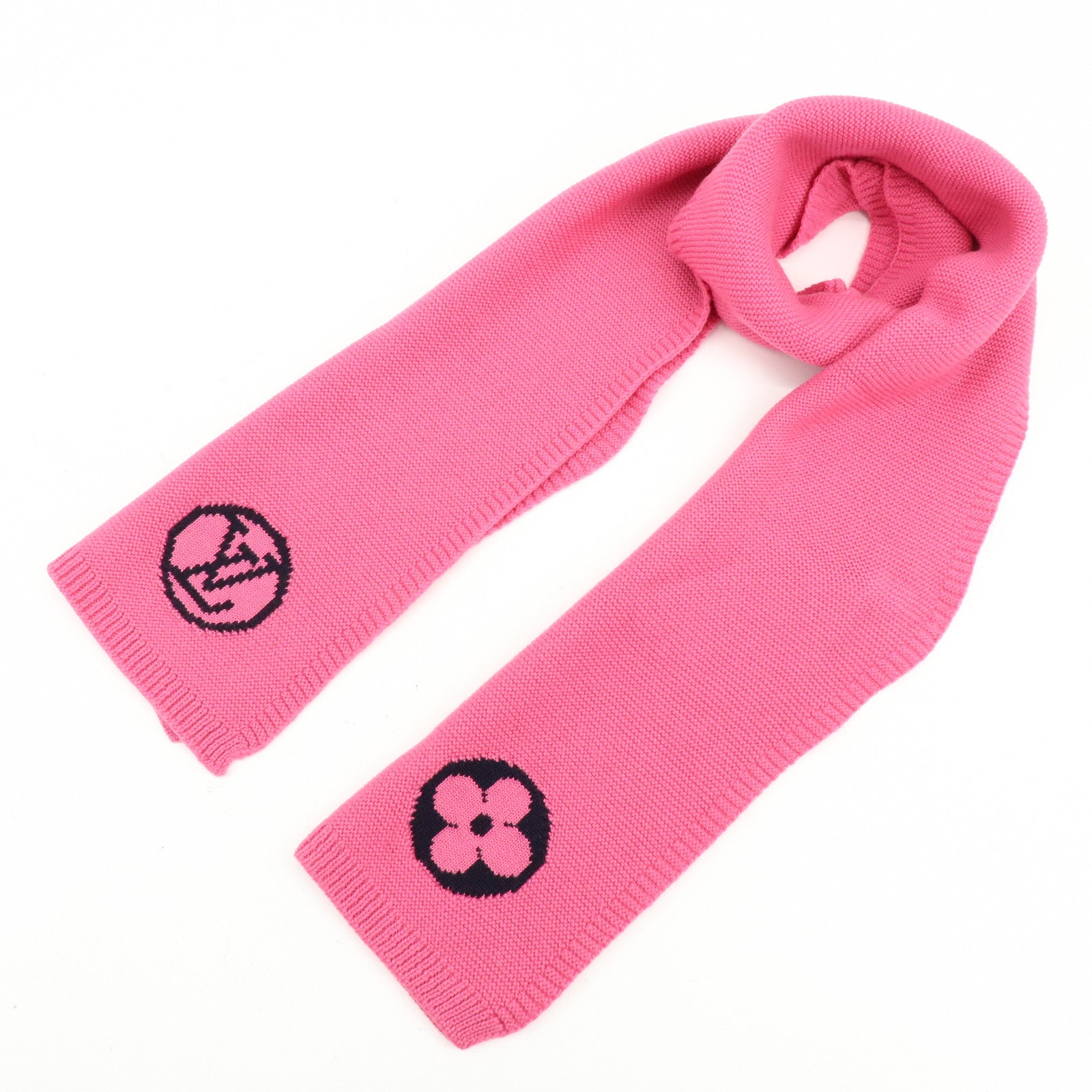 Louis Vuitton Echarpe LV Collage Wool 100% Scarf Stole Pink M71136