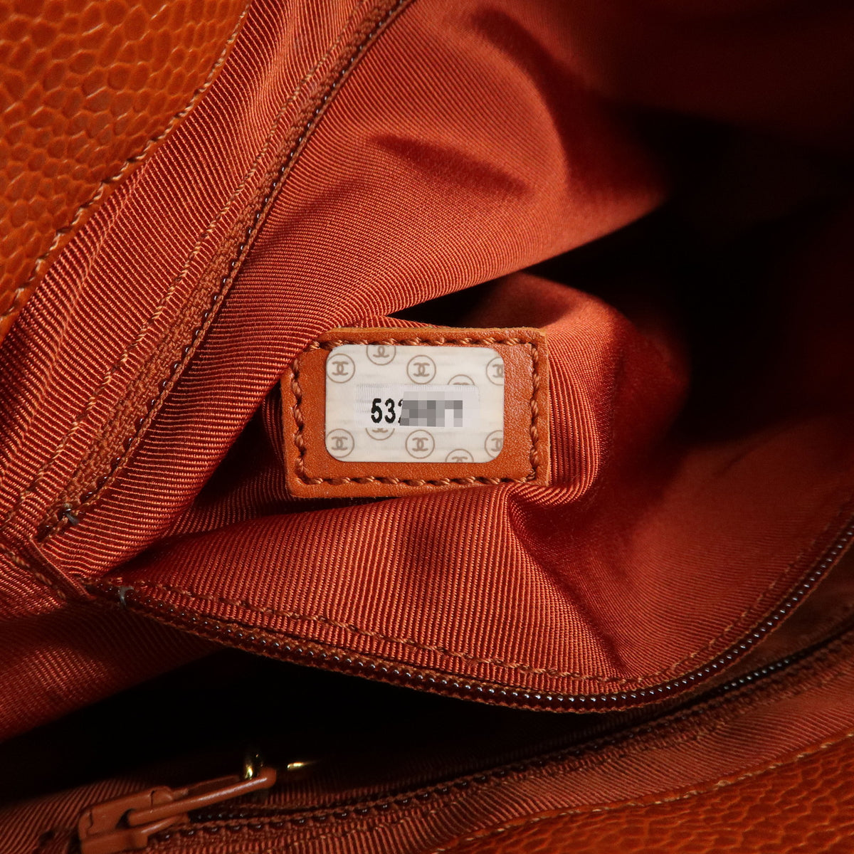 CHANEL Caviarskin Tote Bag Hand Bag Orange