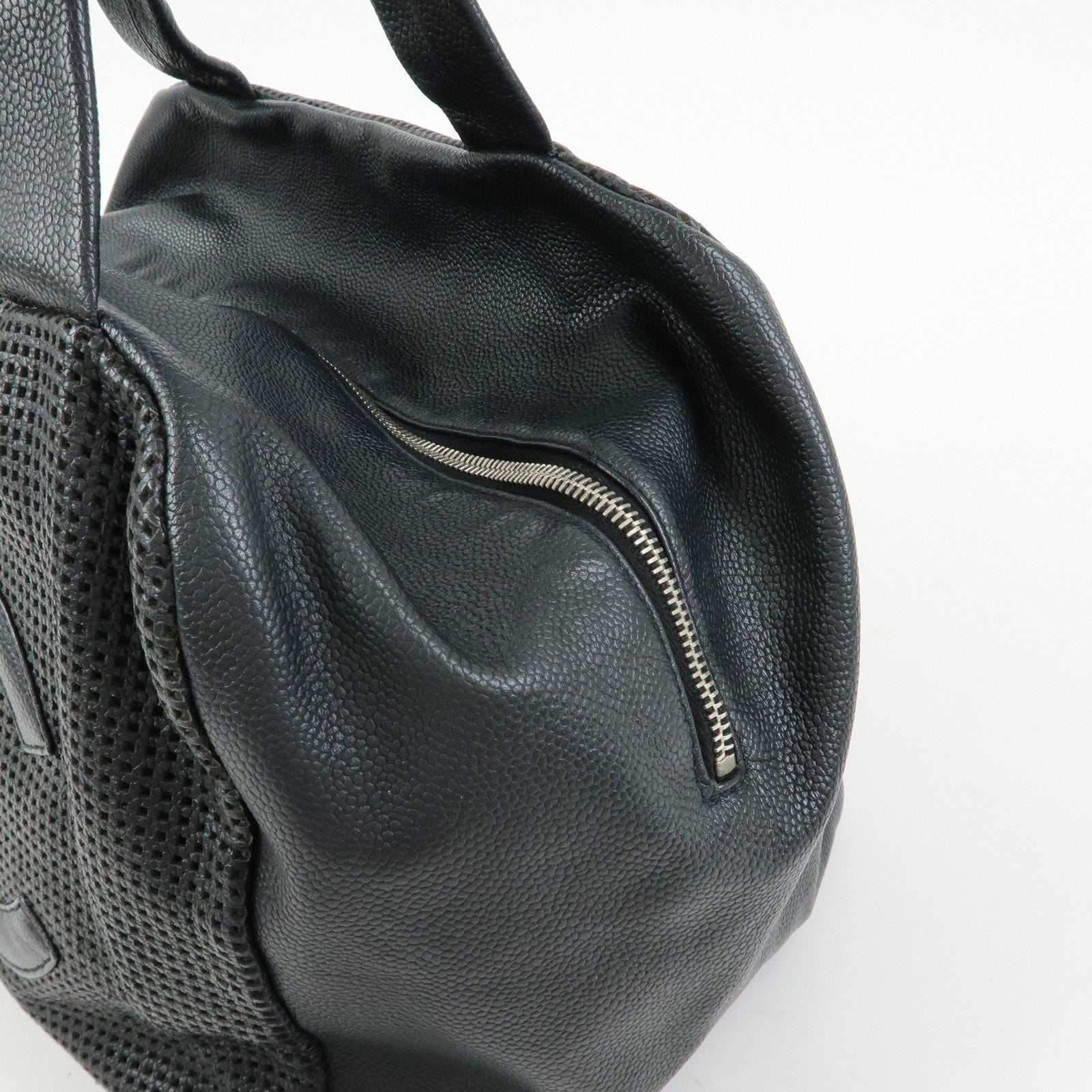 CHANEL COCO Mark Calf Leather Hand Bag Tote Bag Black