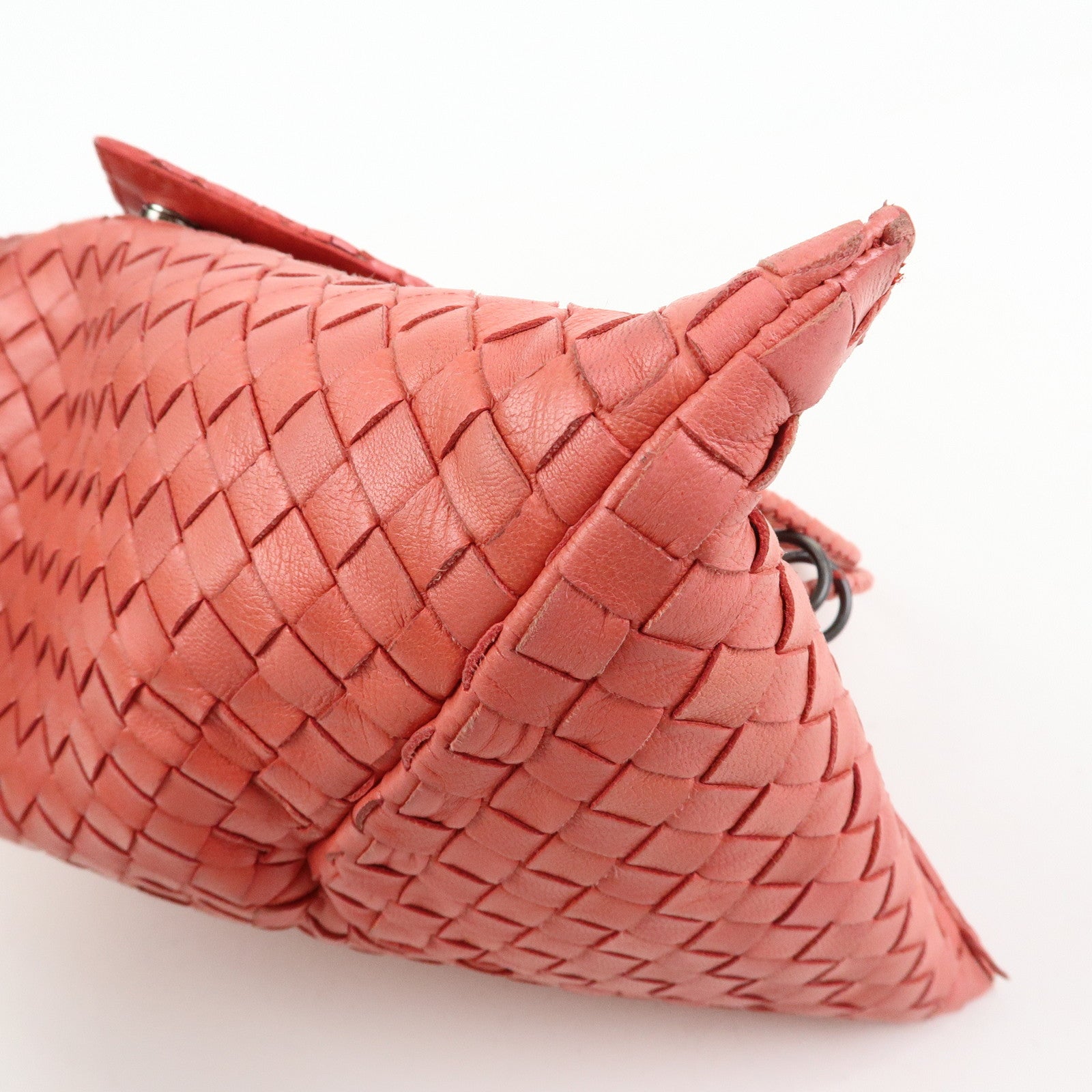 BOTTEGA VENETA Intracciato Leather Shoulder Bag Hand Bag Coral V0016