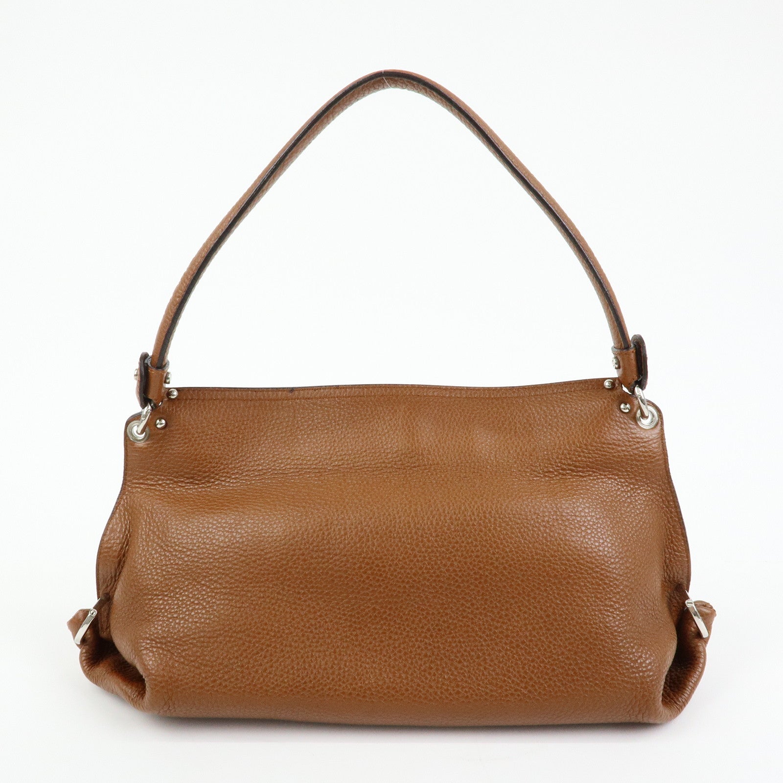 Ferragamo Gancini Leather Shoulder Bag Hand Bag Brown