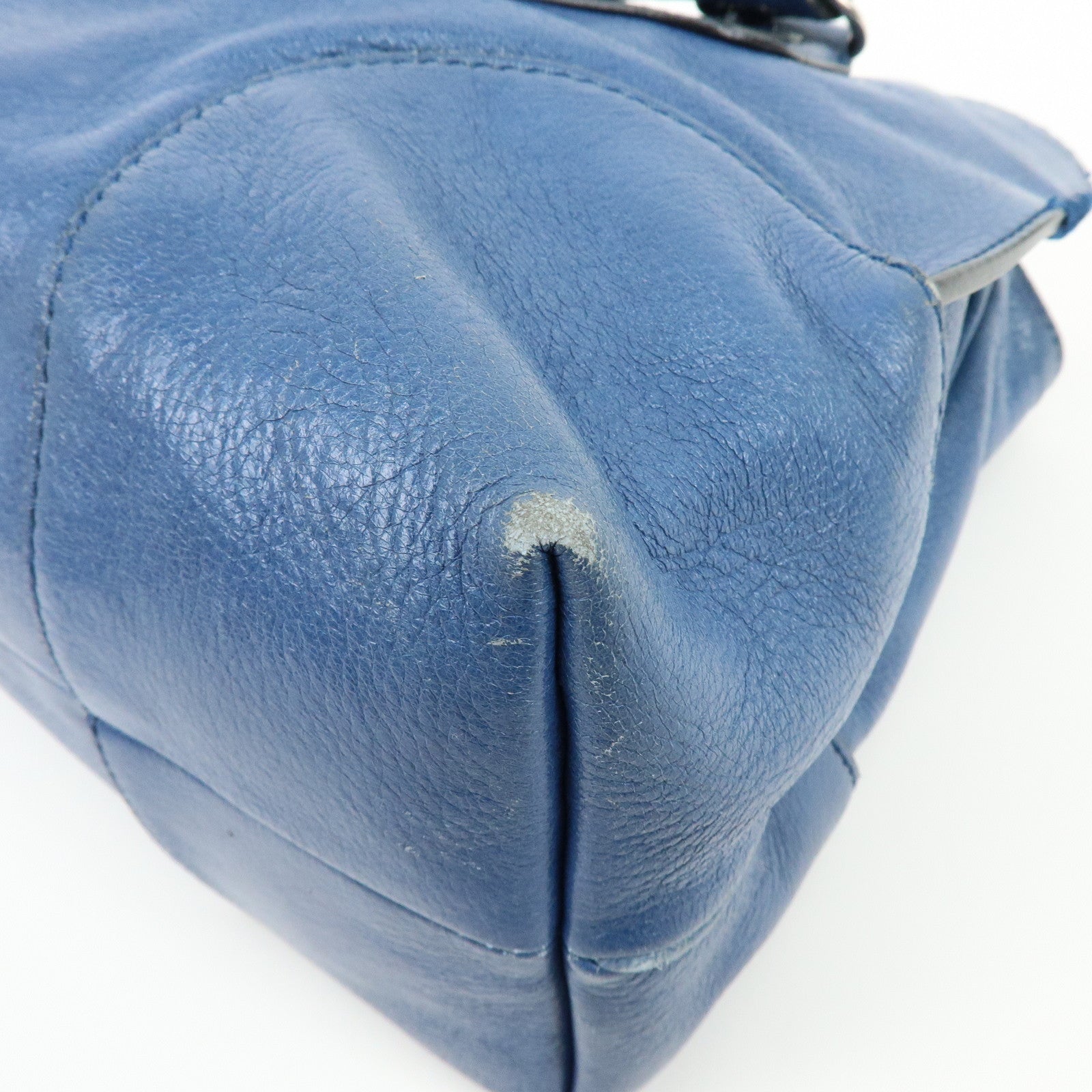 CELINE Logo Leather Boogie Bag Hand Bag Horse Bag Charm Blue