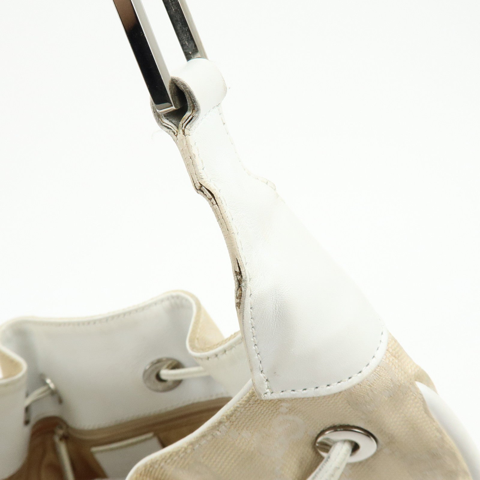 GUCCI Bamboo GG Canvas Leather Shoulder Bag Beige 001・4033・200047