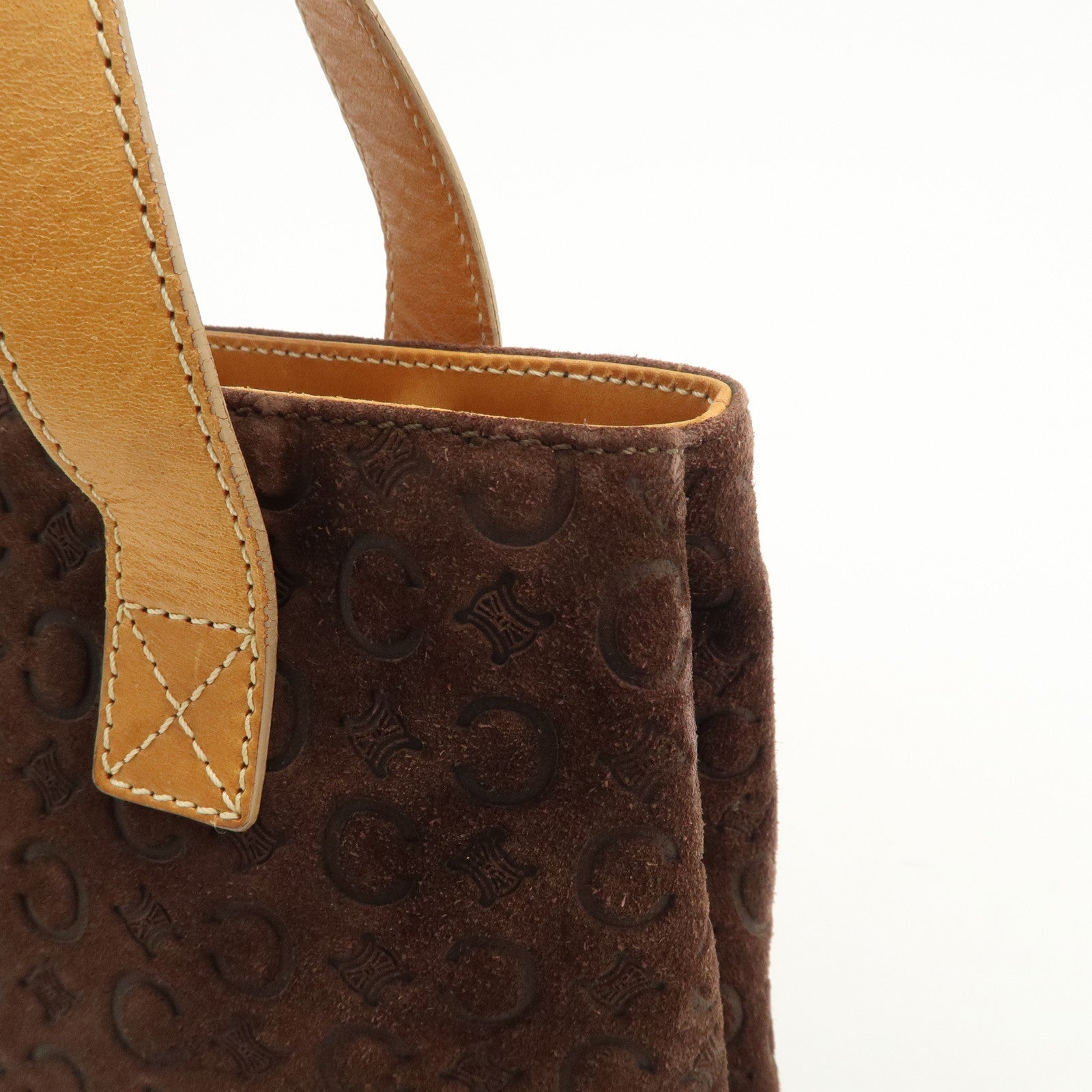 CELINE C Macadam Suede Leather Tote Bag Hand Bag Dark Brown Used