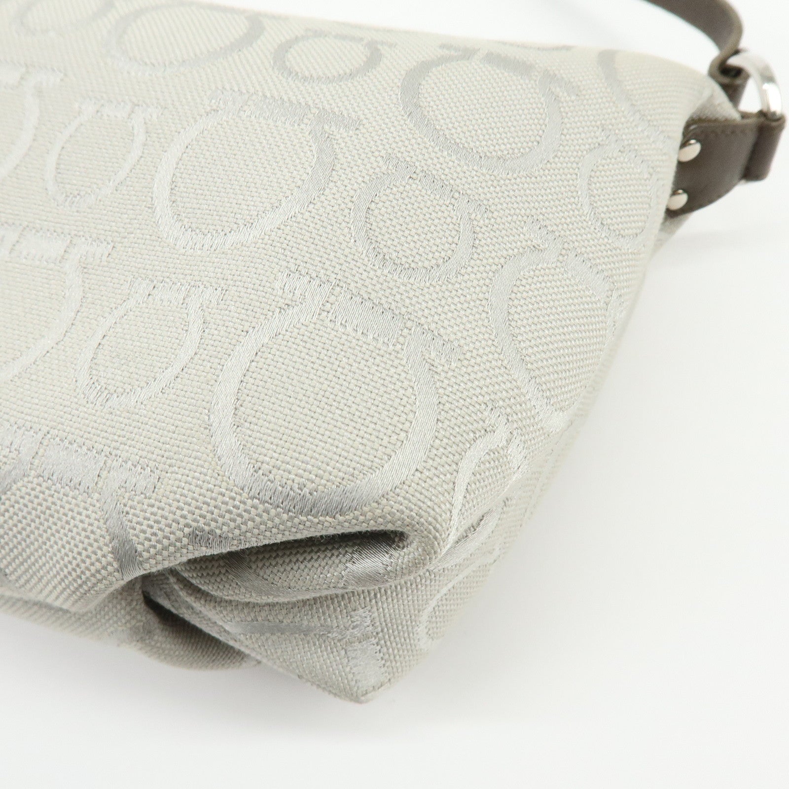 Ferragamo Gancini Canvas Leather Hand Bag Accessory Pouch Beige