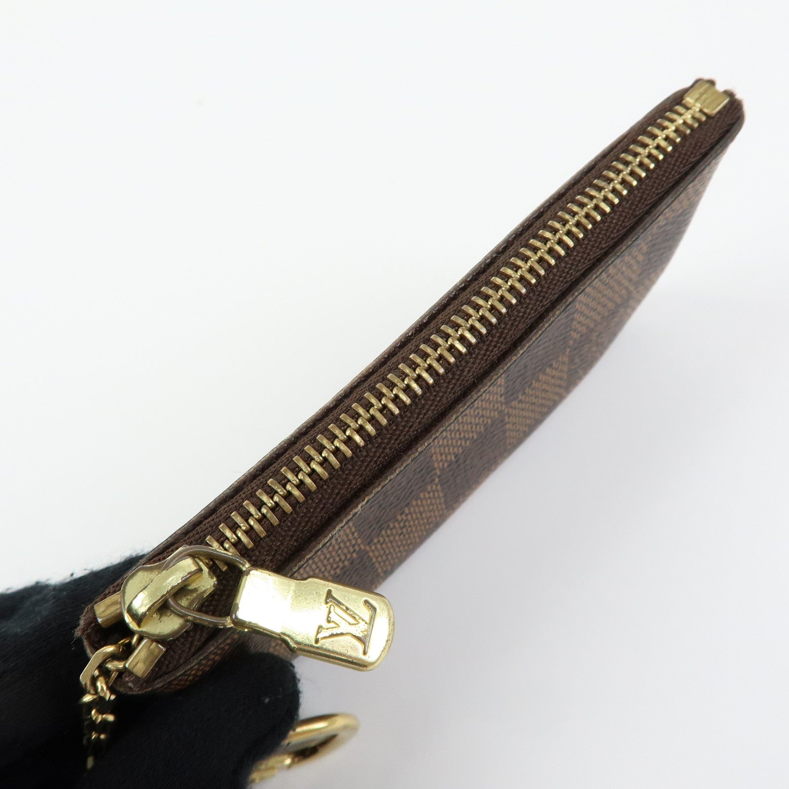Louis Vuitton Damier Canvas Pochette Cles Coin Case Brown Ebene N62658