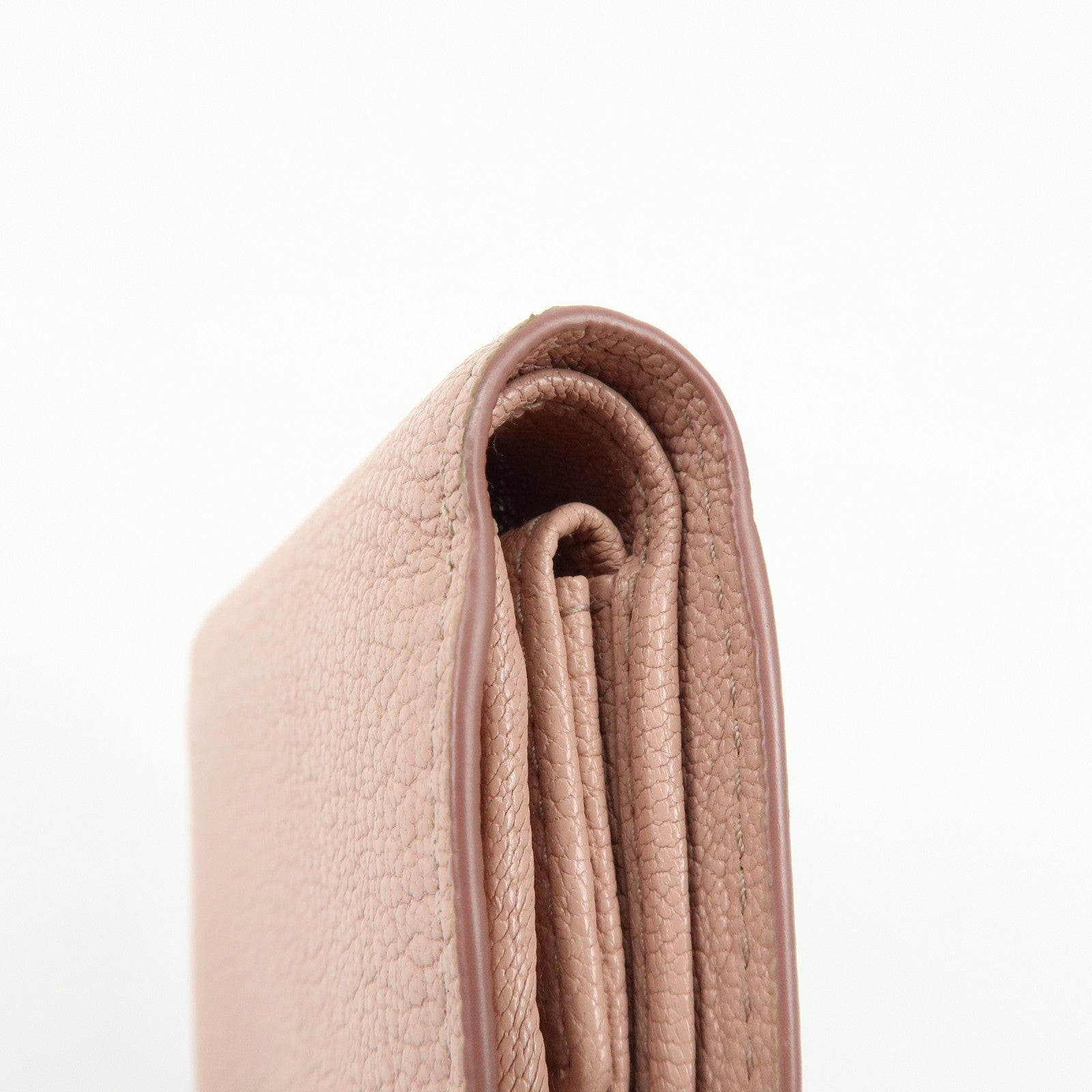 MIU MIU Logo Madras Leather Bi-fold Compact Wallet Pink