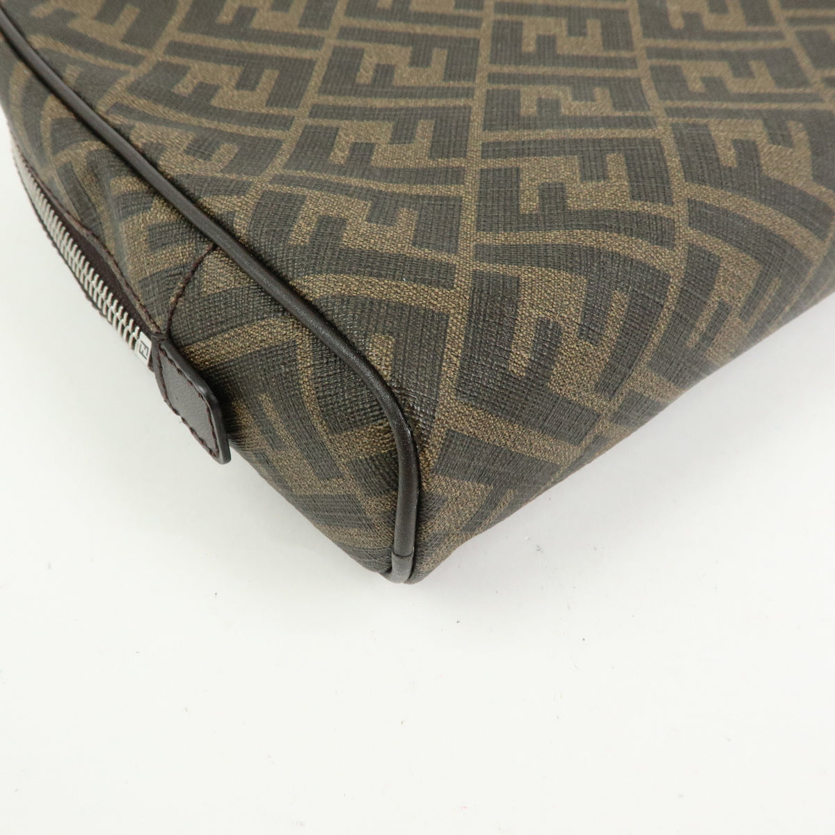 FENDI ZUCCA PVC Leather Clutch Bag Pouch Brown Black 7N0116