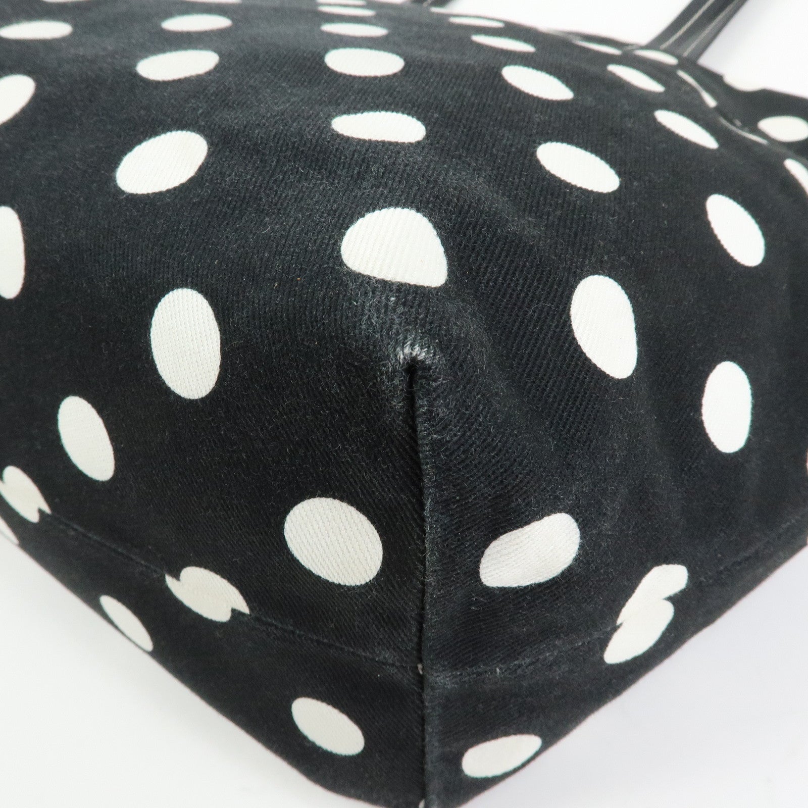 MIU MIU Logo Canvas Leather Polka Dots Tote Shoulder Bag Black 5BG234