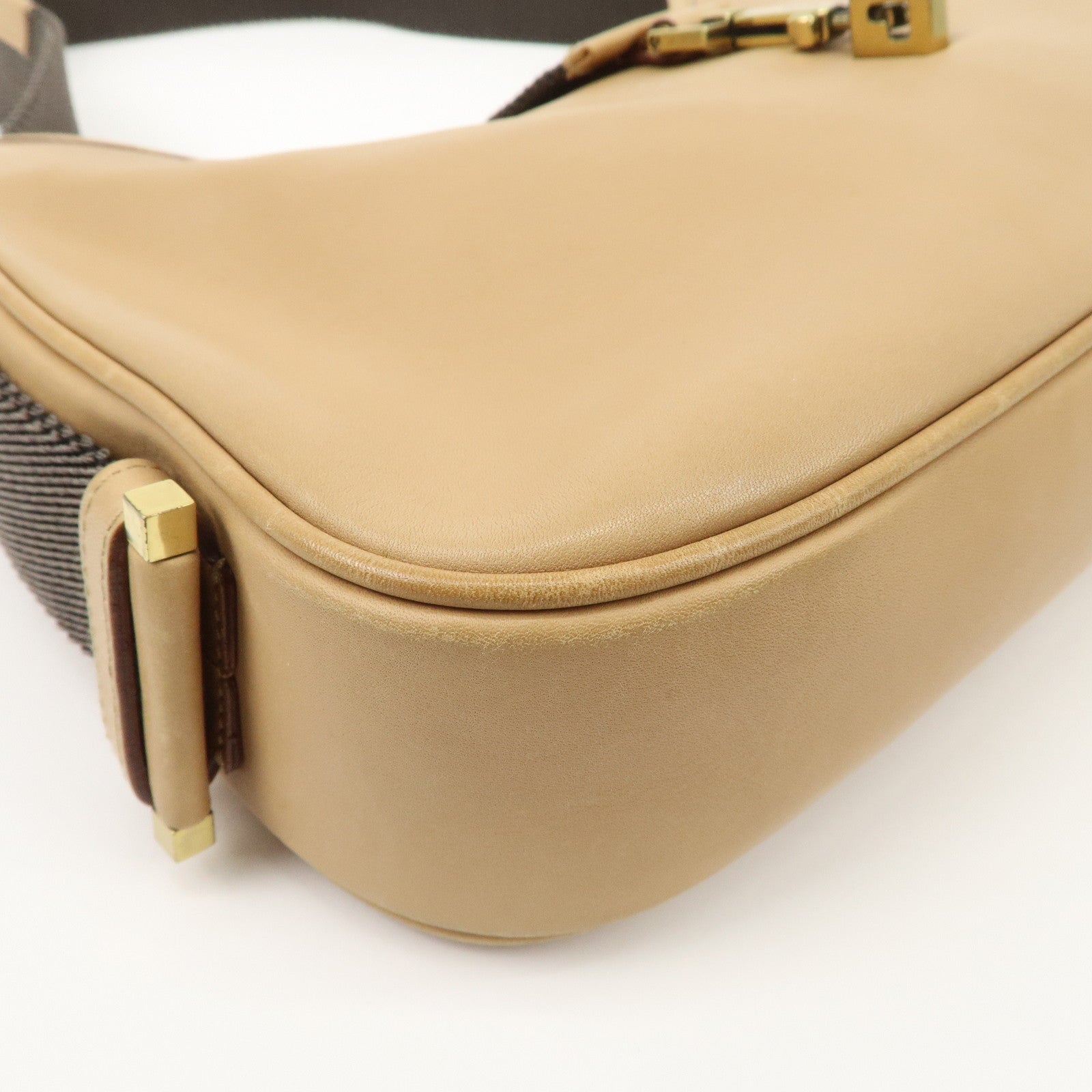 GUCCI Leather Shoulder Bag Beige Gold HDW 92736 Used