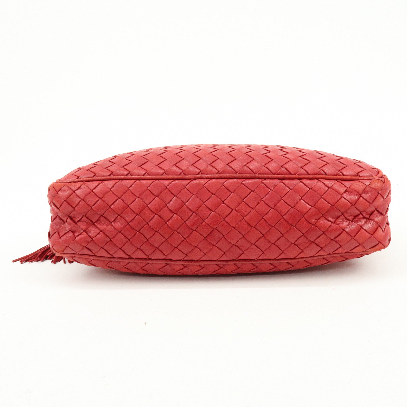 BOTTEGA VENETA Intrecciato Leather Shoulder Bag Tassel Red