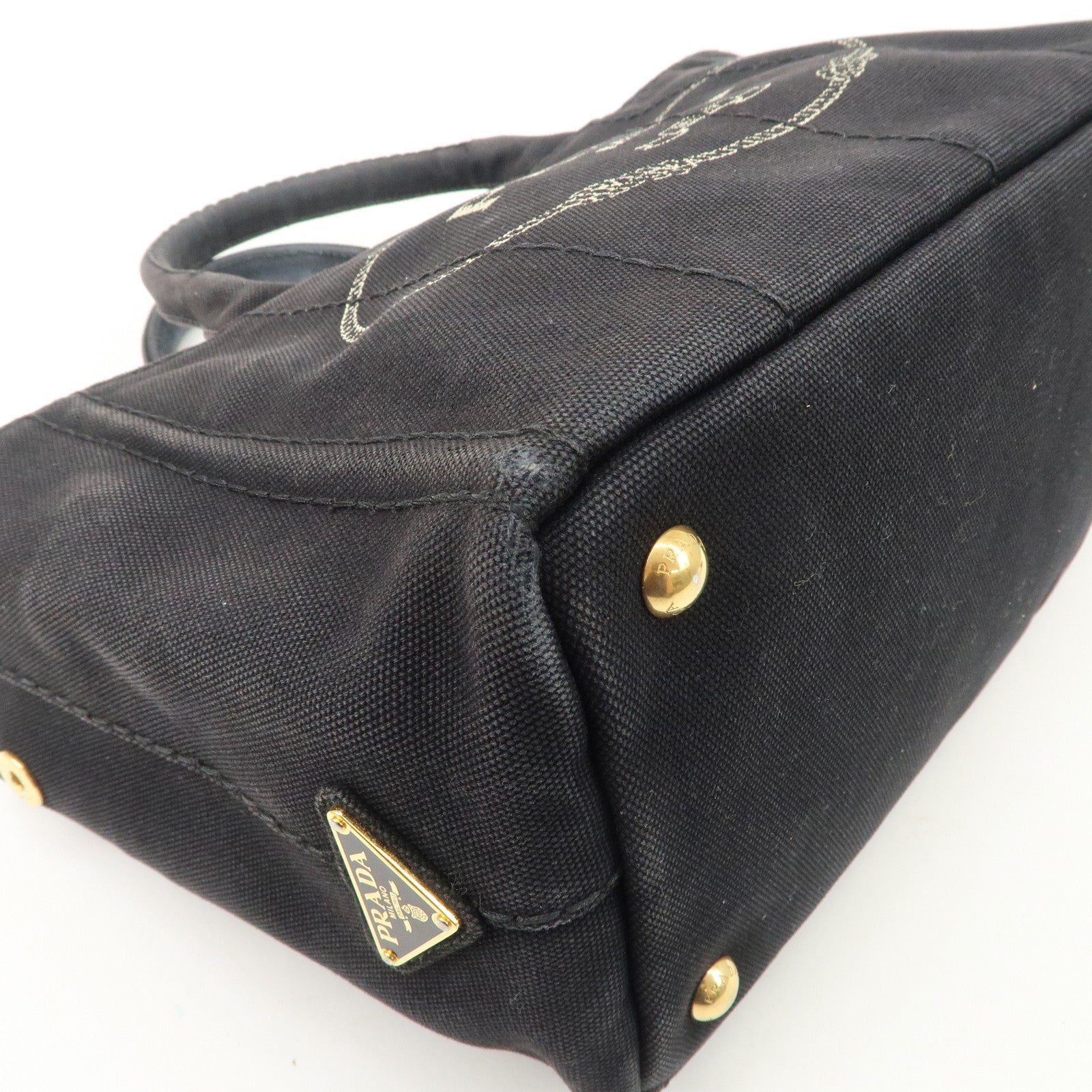 PRADA Logo Denim Canapa Canvas 2 Way Tote Bag Hand Bag Black B2642B Used