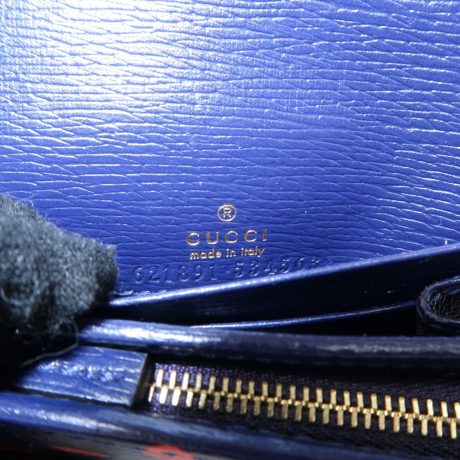 GUCCI Horsebit Dots Pattern Leather Bi-fold Wallet Navy Red 621891 Used