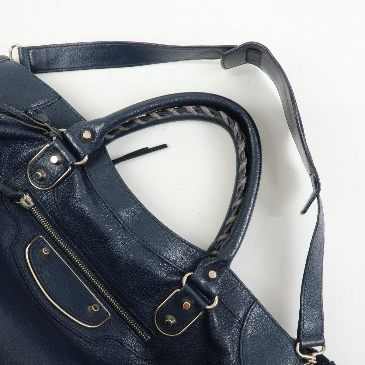 BALENCIAGA Classic Metallic Edge City Leather 2Way Bag Navy 390154