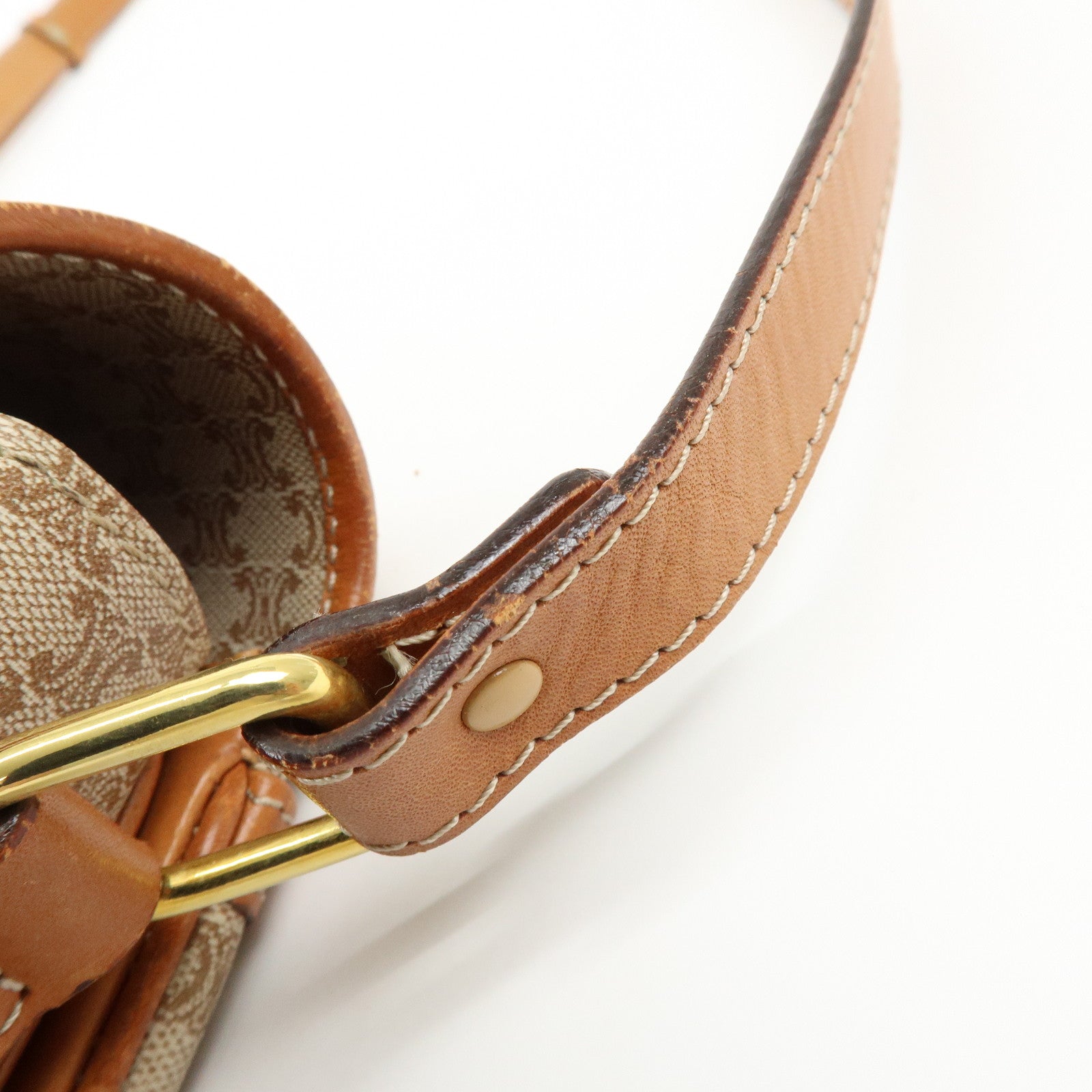 CELINE Macadam PVC Leather Shoulder Bag Crossbody Bag Brown Beige