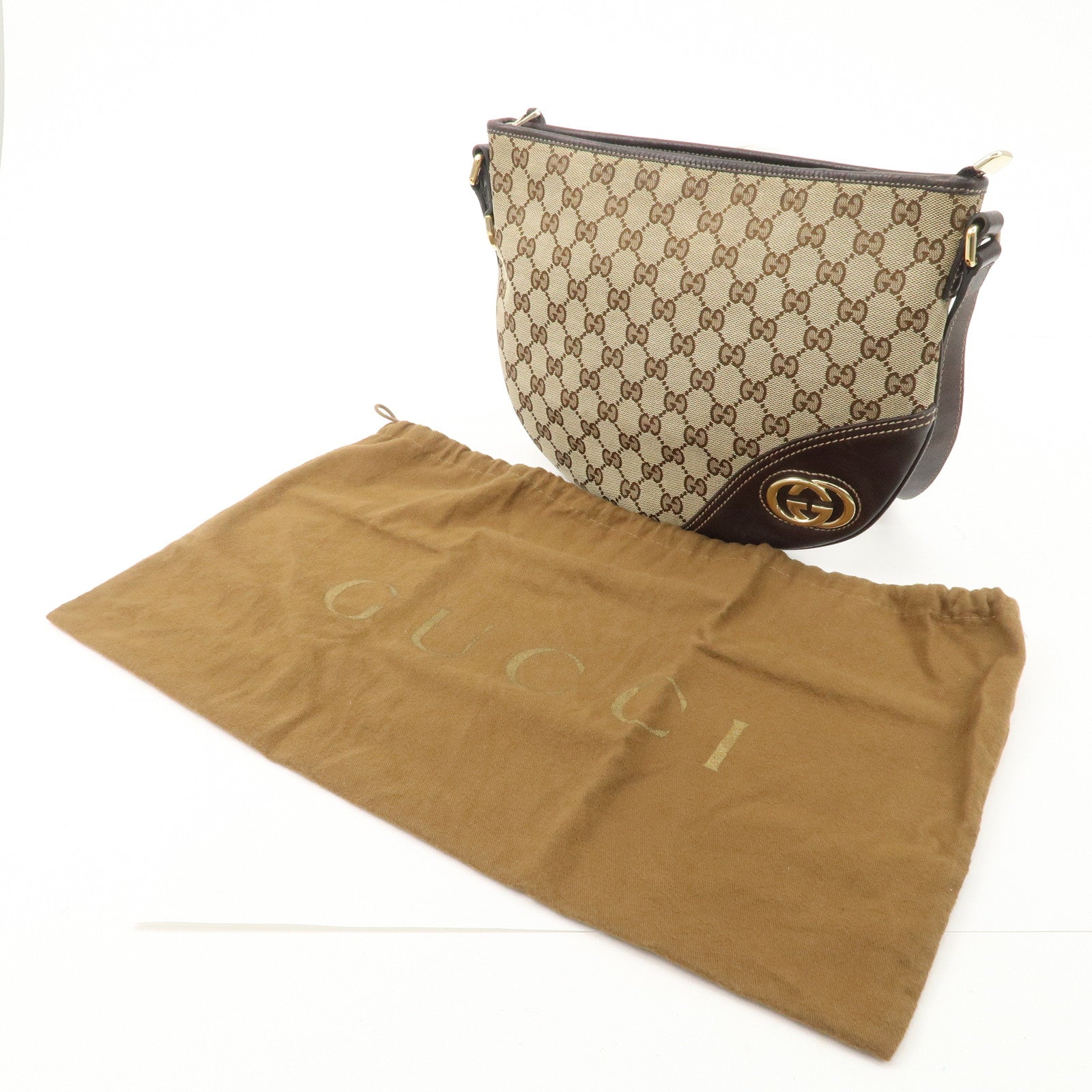 GUCCI New Brit GG Canvas Leather Shoulder Bag Beige Brown 169998 Used