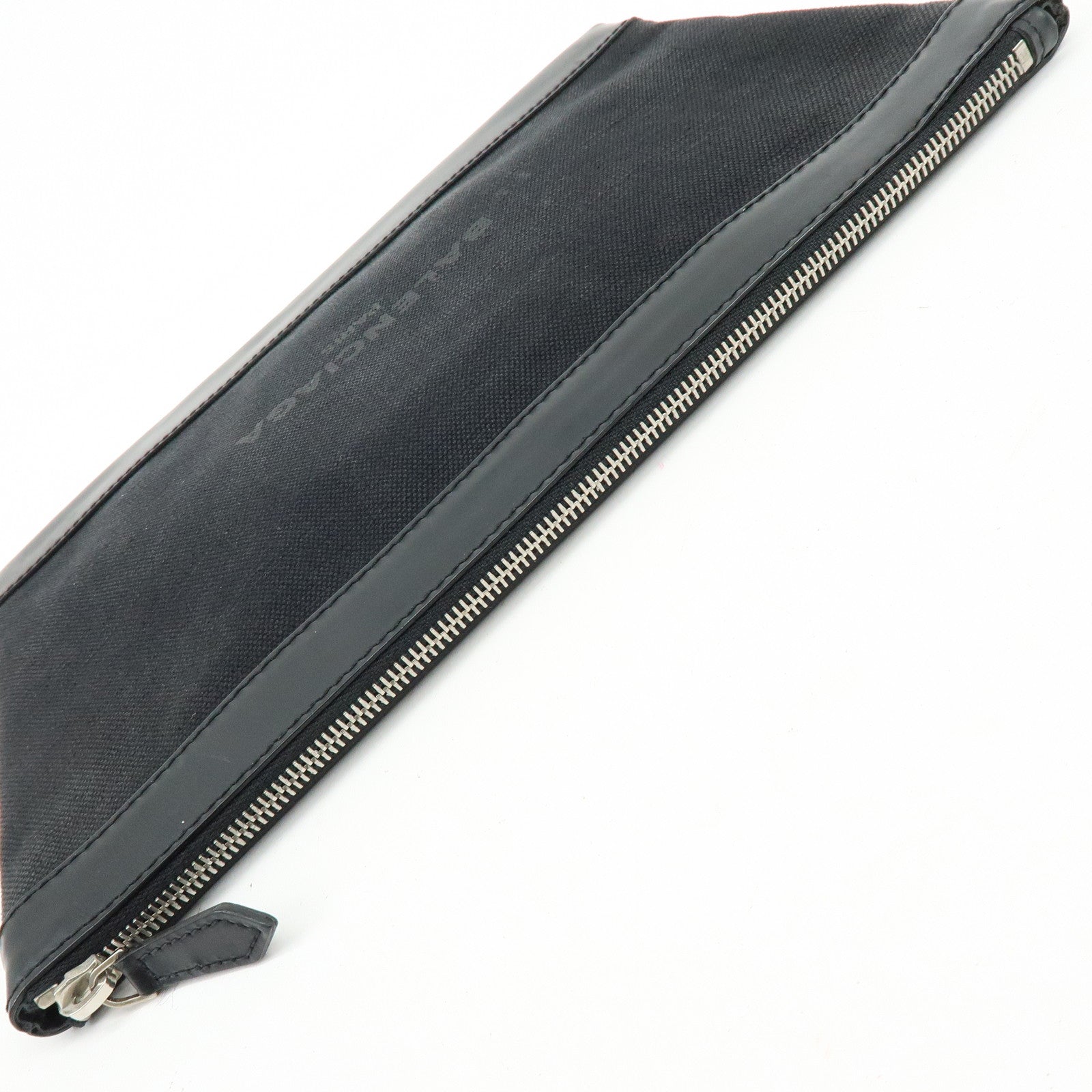 BALENCIAGA Navy Clip M Canvas Leather Clutch Bag Black 373834