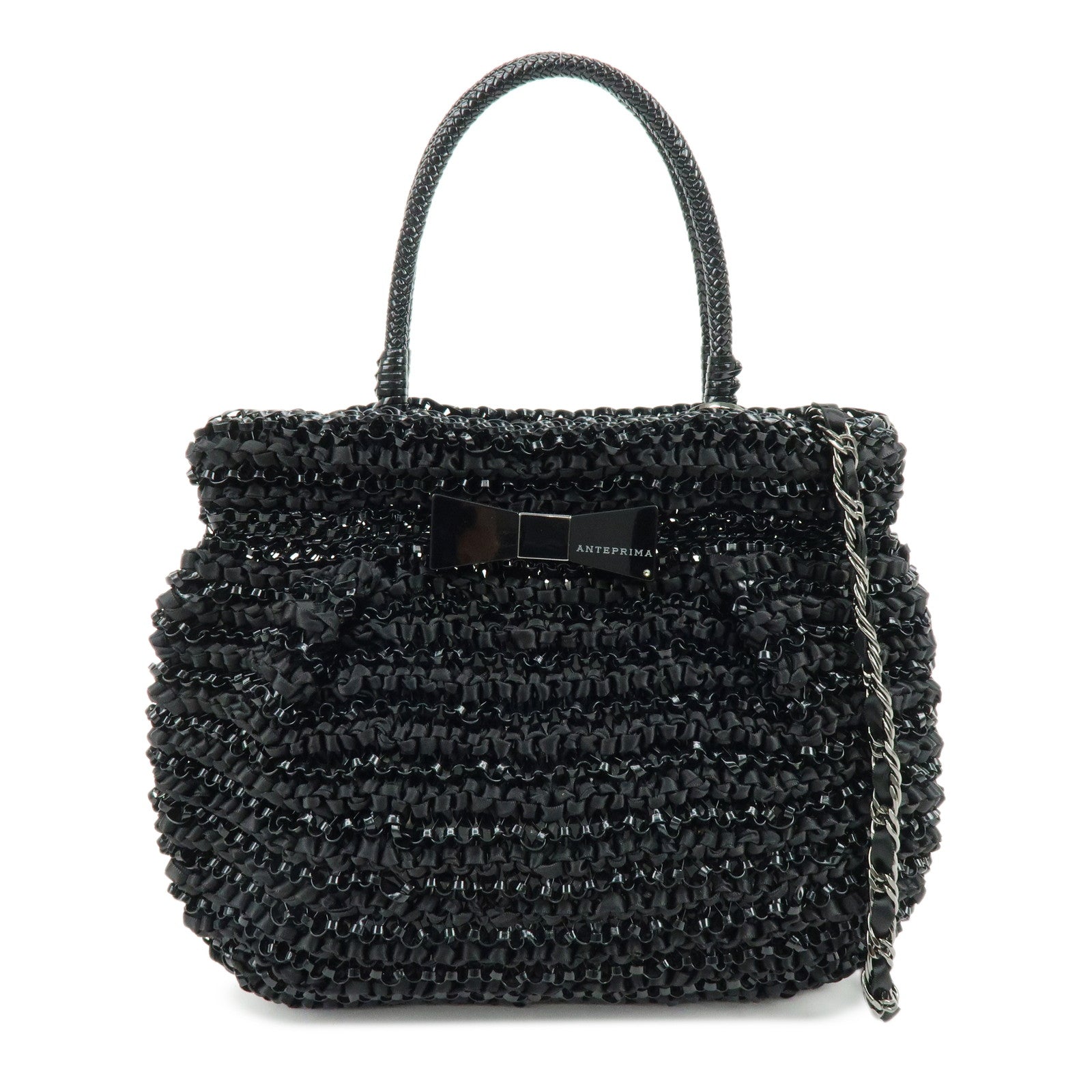 ANTEPRIMA Wire Bag PVC Satin 2Way Bag Hand Shoulder Bag Black