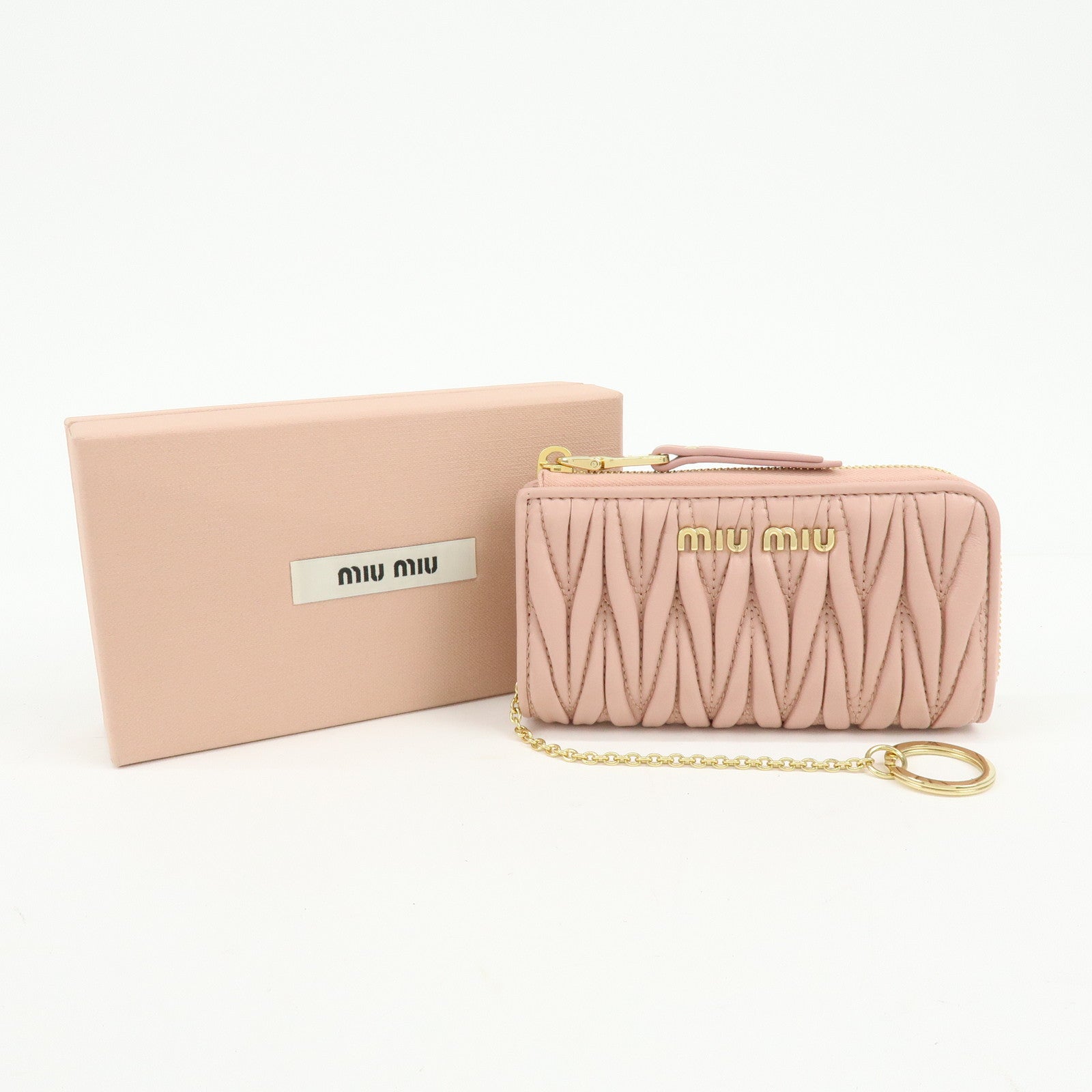 MIU MIU Matelasse Nappa Leather Coin Case Card Case Pink