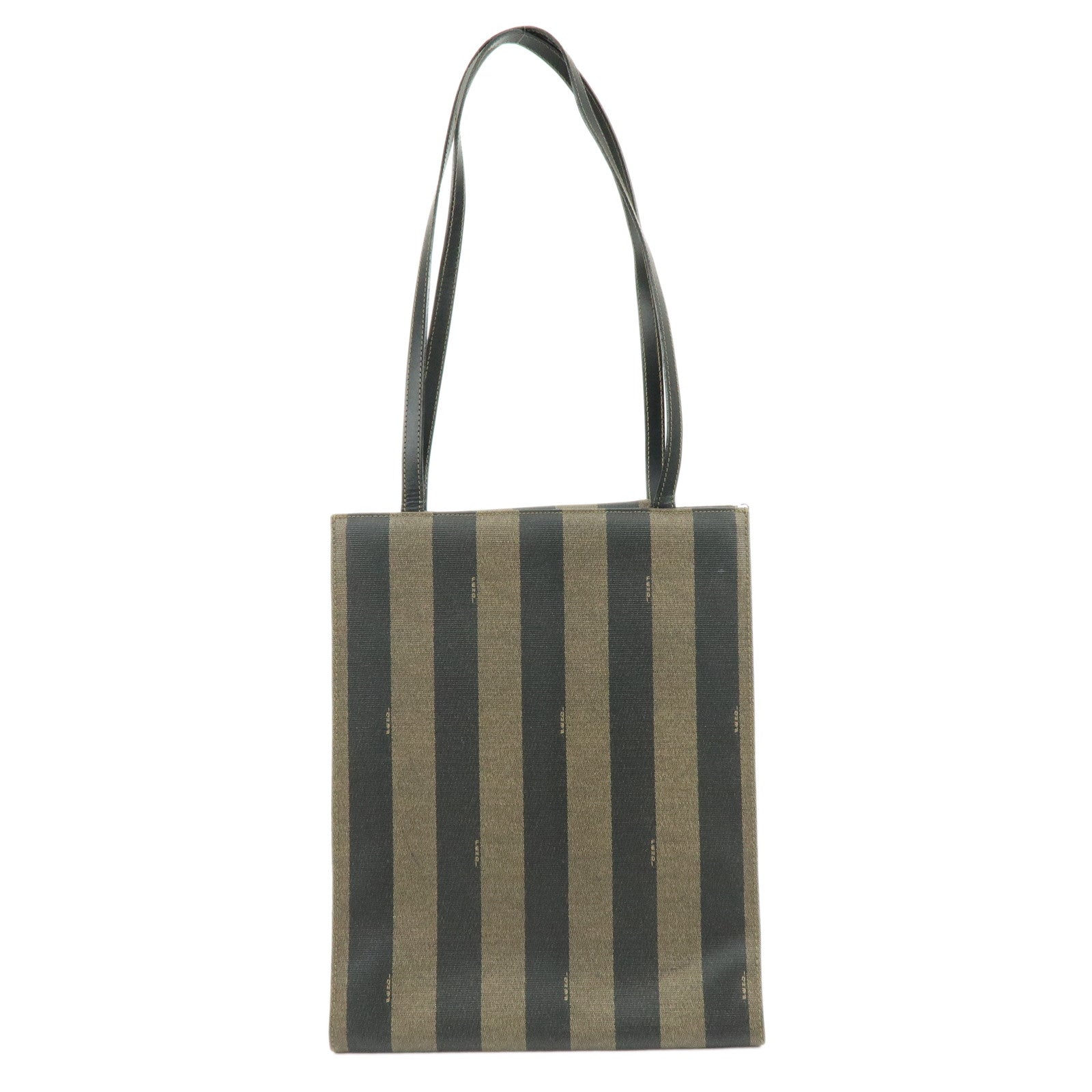 FENDI Pequin PVC Leather Big Logo Tote Shoulder Bag Brown 259980