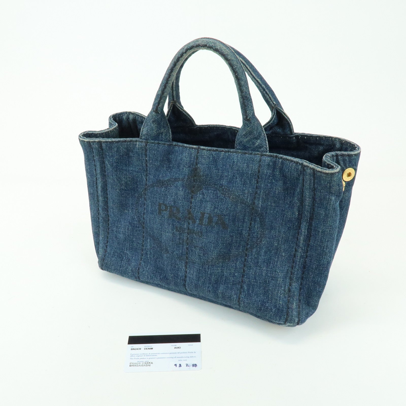 PRADA Triangle Logo Canapa Mini Denim Tote Bag Denim Blue BN2439