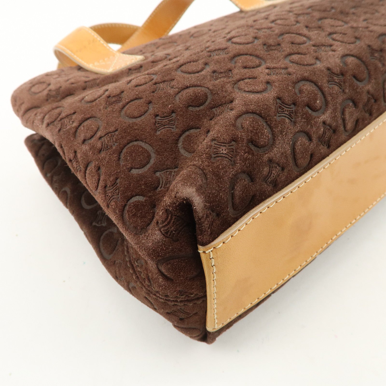 CELINE C Macadam Suede Leather Tote Bag Hand Bag Dark Brown Used
