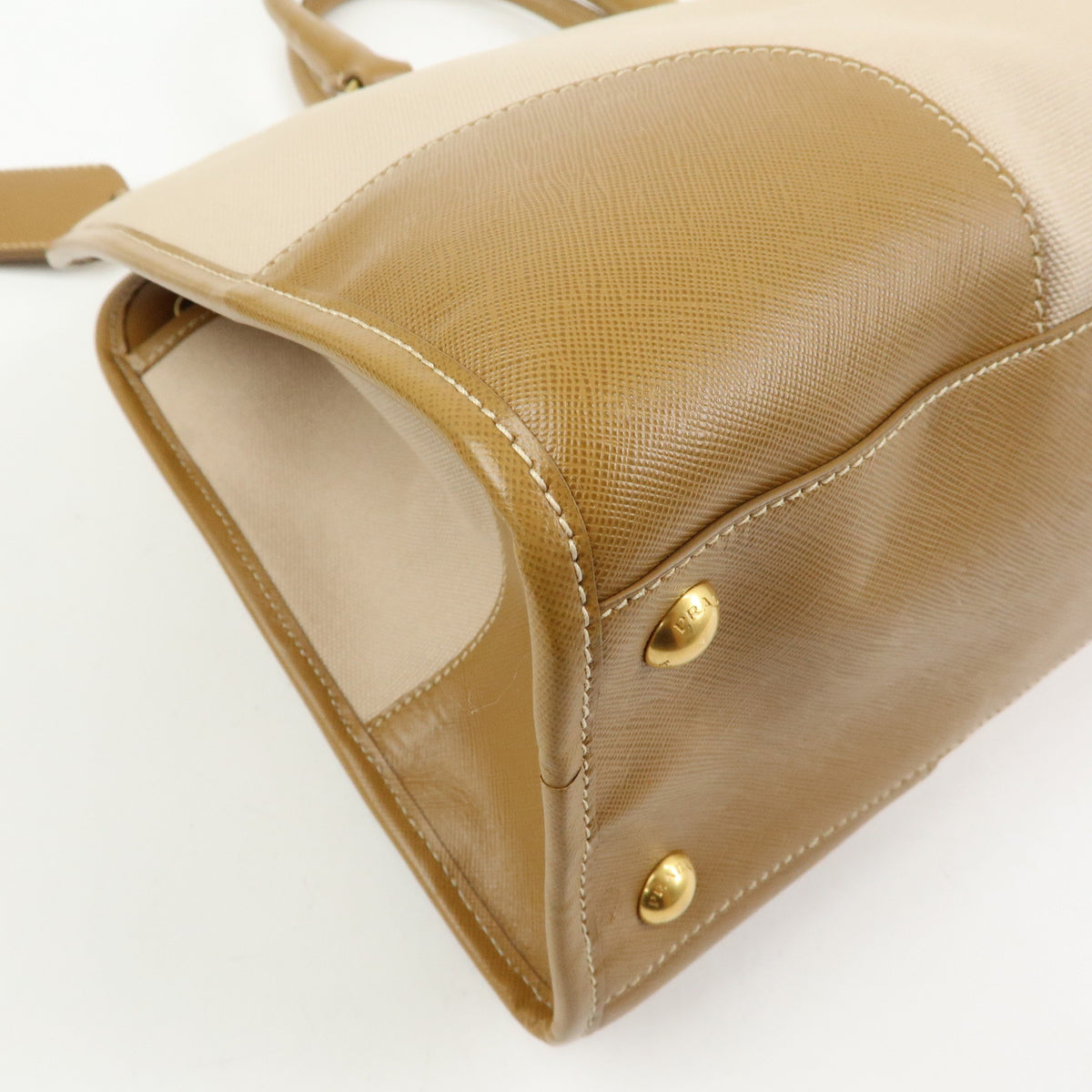 PRADA Triangle Logo Canapa City Canvas Saffiano Leather 2Way Bag Beige