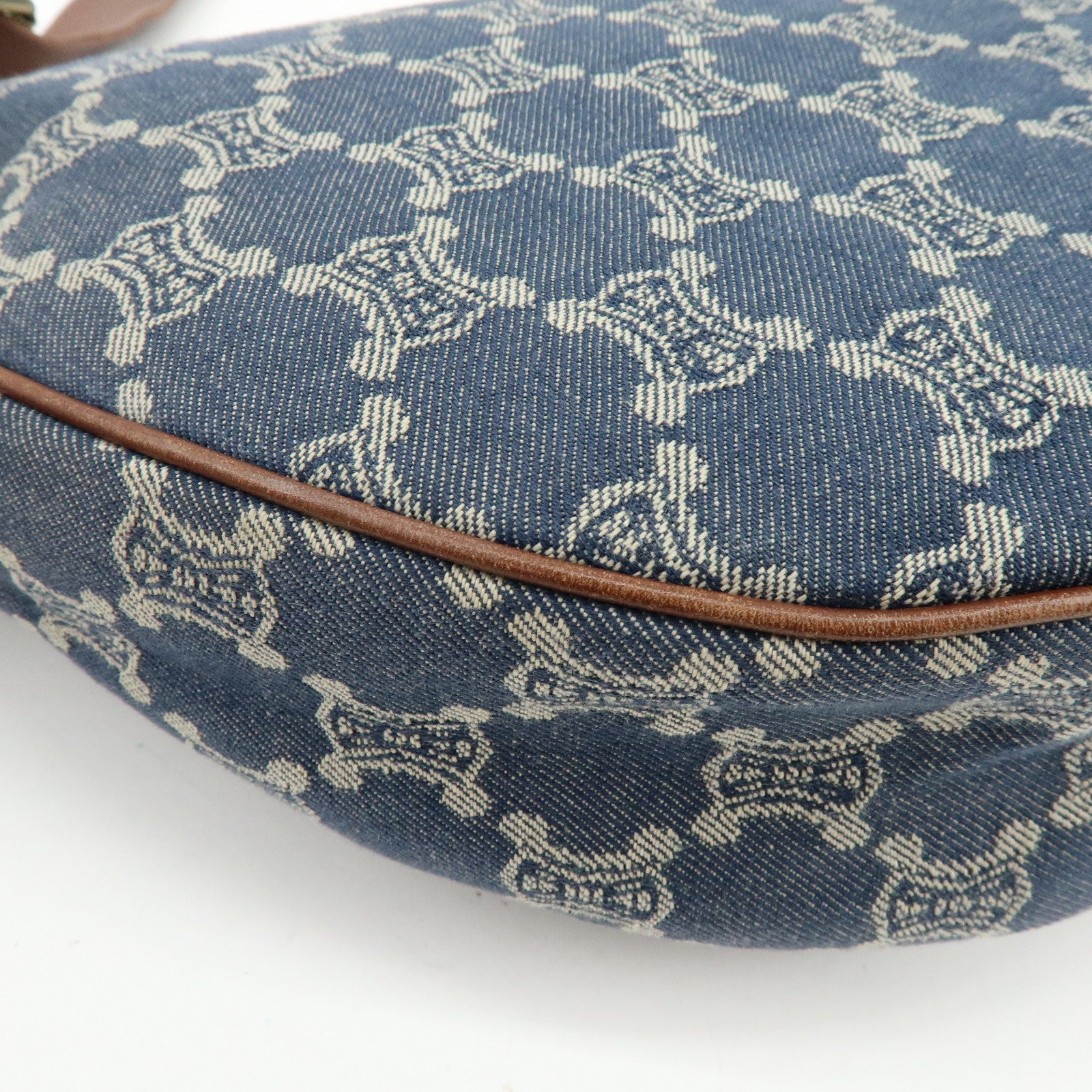 CELINE Macadam Denim Leather Shoulder Crossbody Bag Indigo Blue Brown