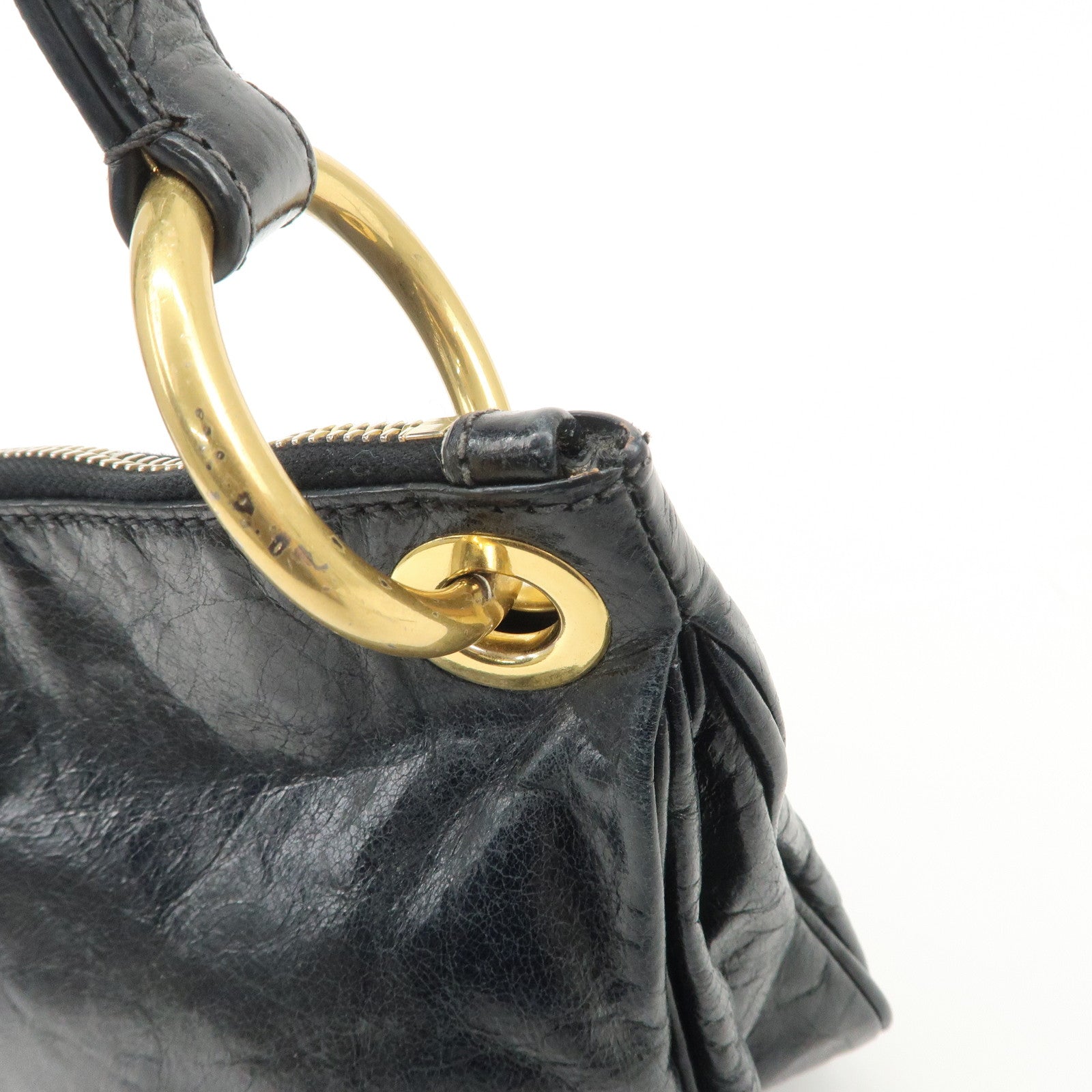 PRADA Logo Leather Shoulder Bag Hand Bag Gold Hardware Black Used