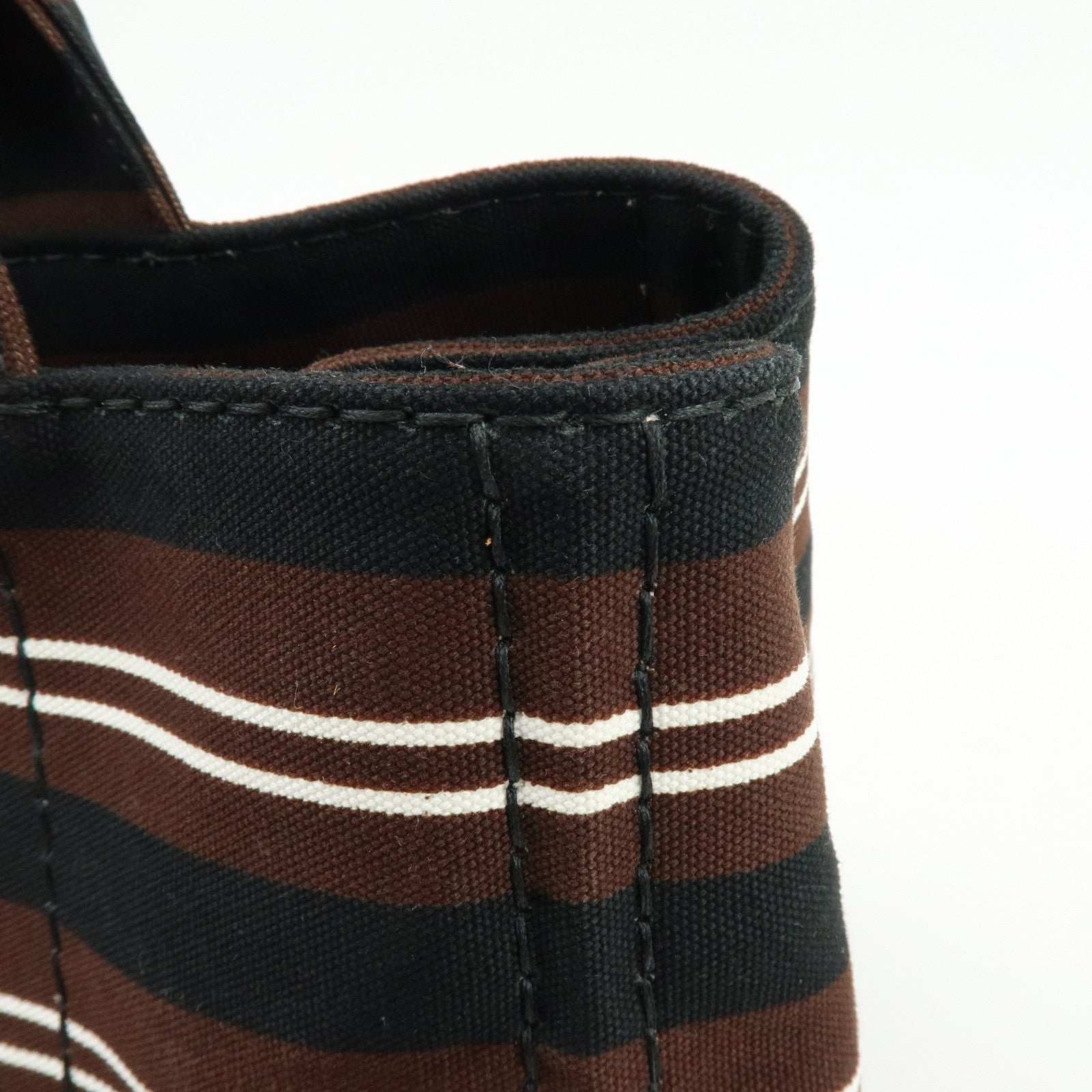 PRADA Canapa Triangle Logo Canvas 2Way Bag Hand Bag Striped B2642B