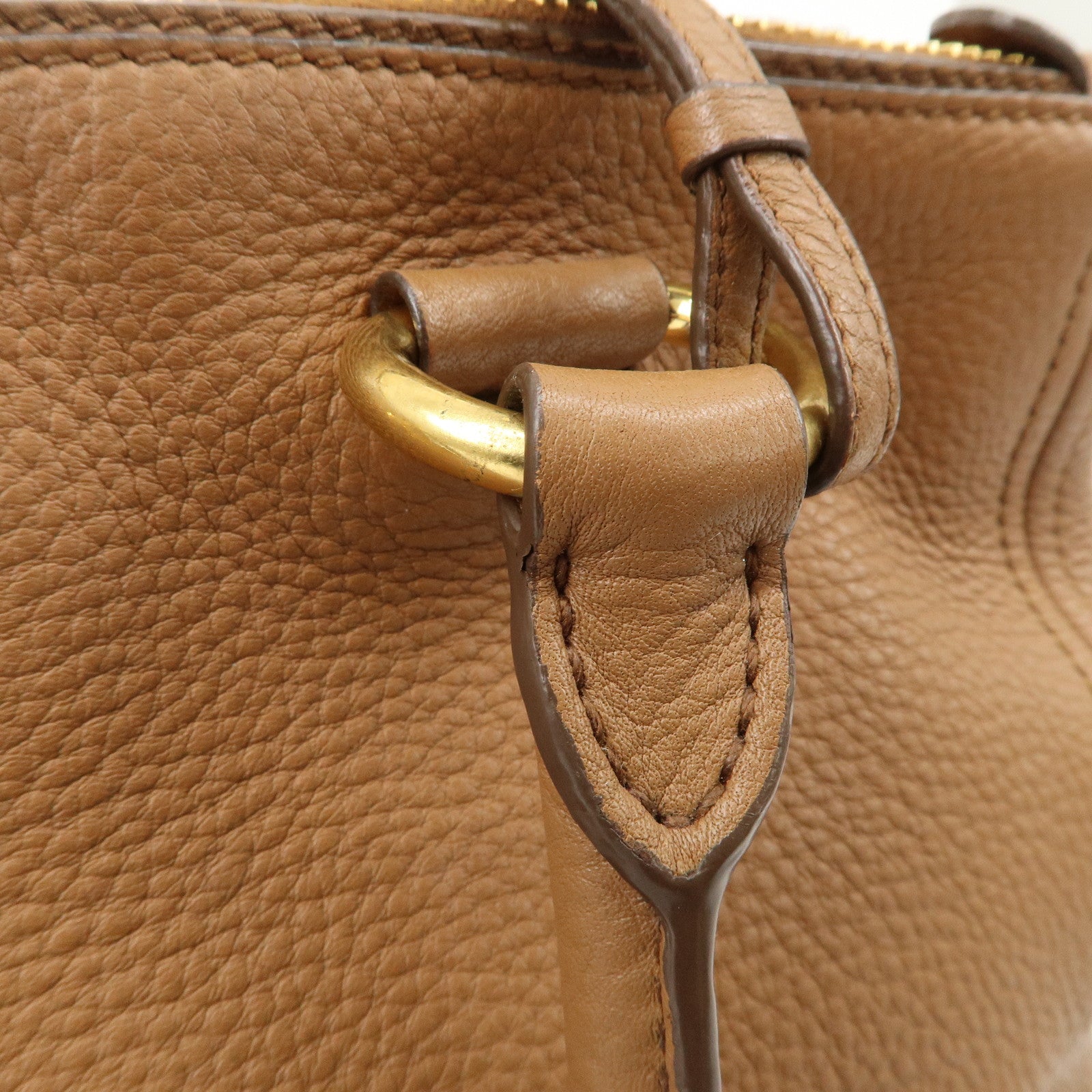 PRADA Logo Leather 2WAY Tote Bag Hand Bag Brown Gold Hardware Used