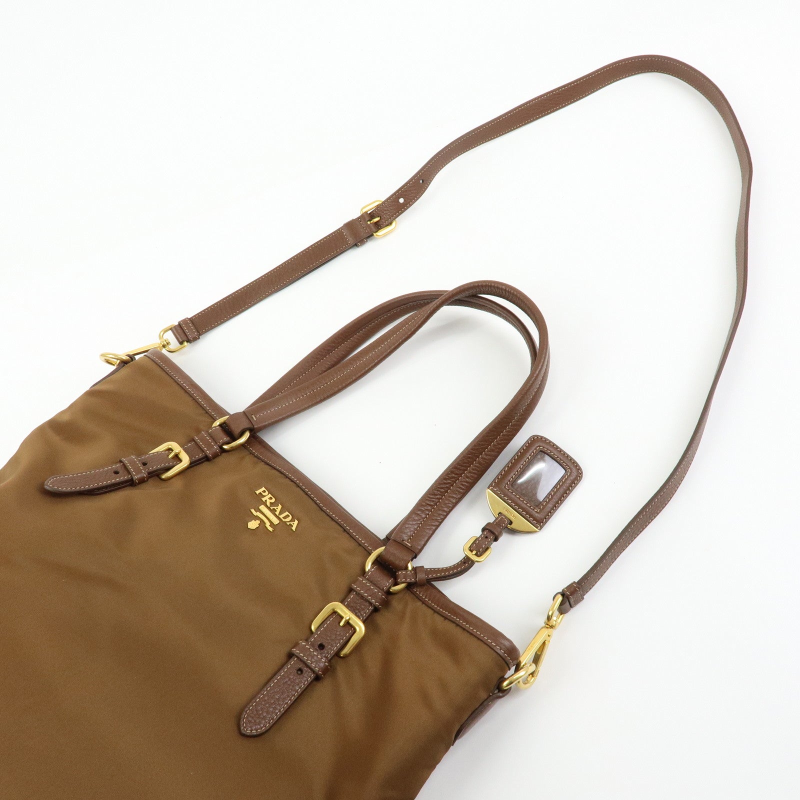 PRADA Logo Nylon Leather 2Way Bag Shoulder Bag Brown BR4991